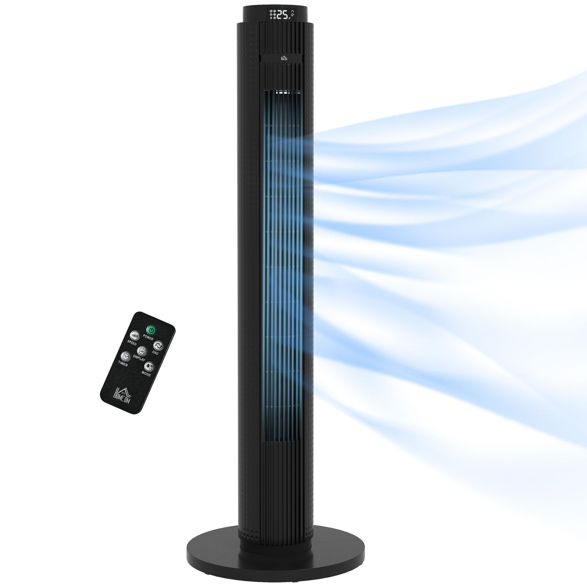 45W Tower Fan with 4 Modes and 3 Speeds with 12h Timer, ABS Tower Fan with Remote Control, Ø31.5x96 cm, Black