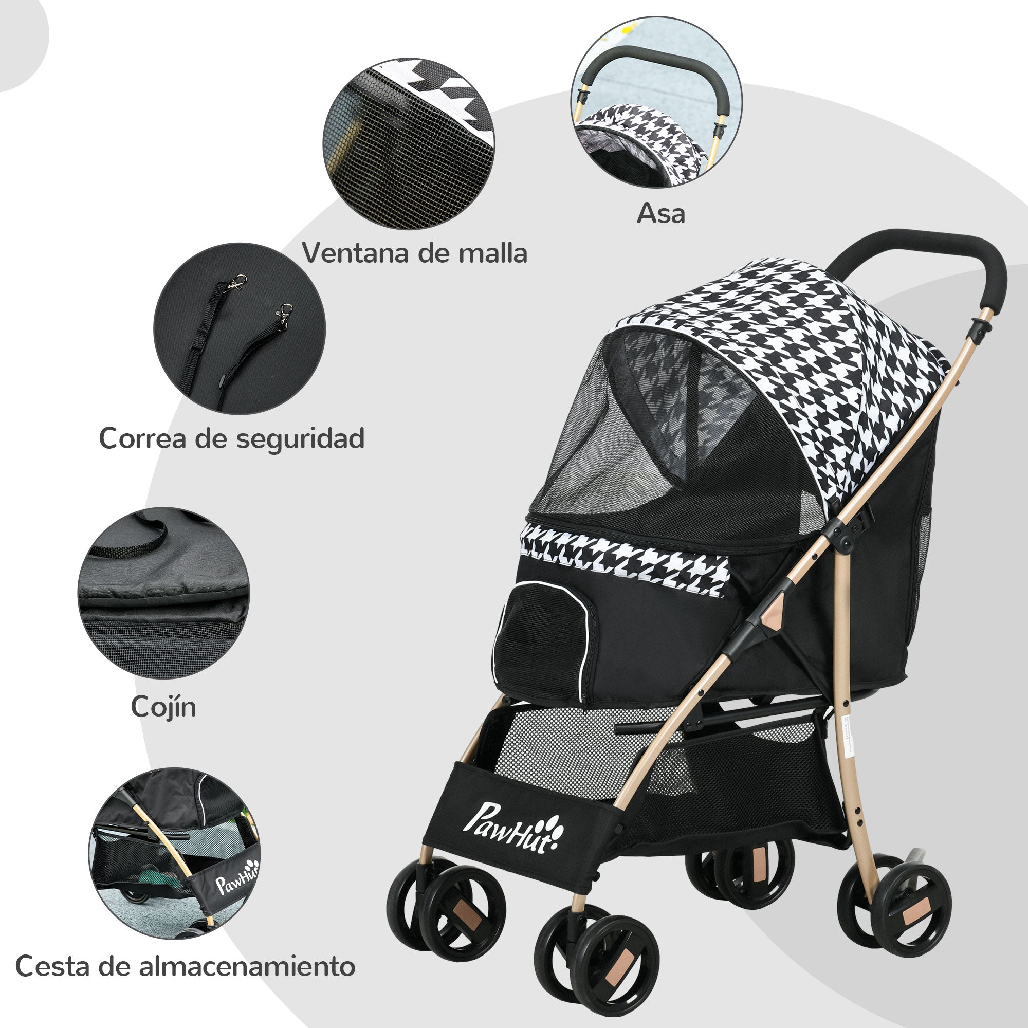 Folding Dog Stroller Pet Carriage with 2 Doors Mesh Window Storage Basket Safety Leash and Cushion Load 15 kg 80x44.5x97 cm Black