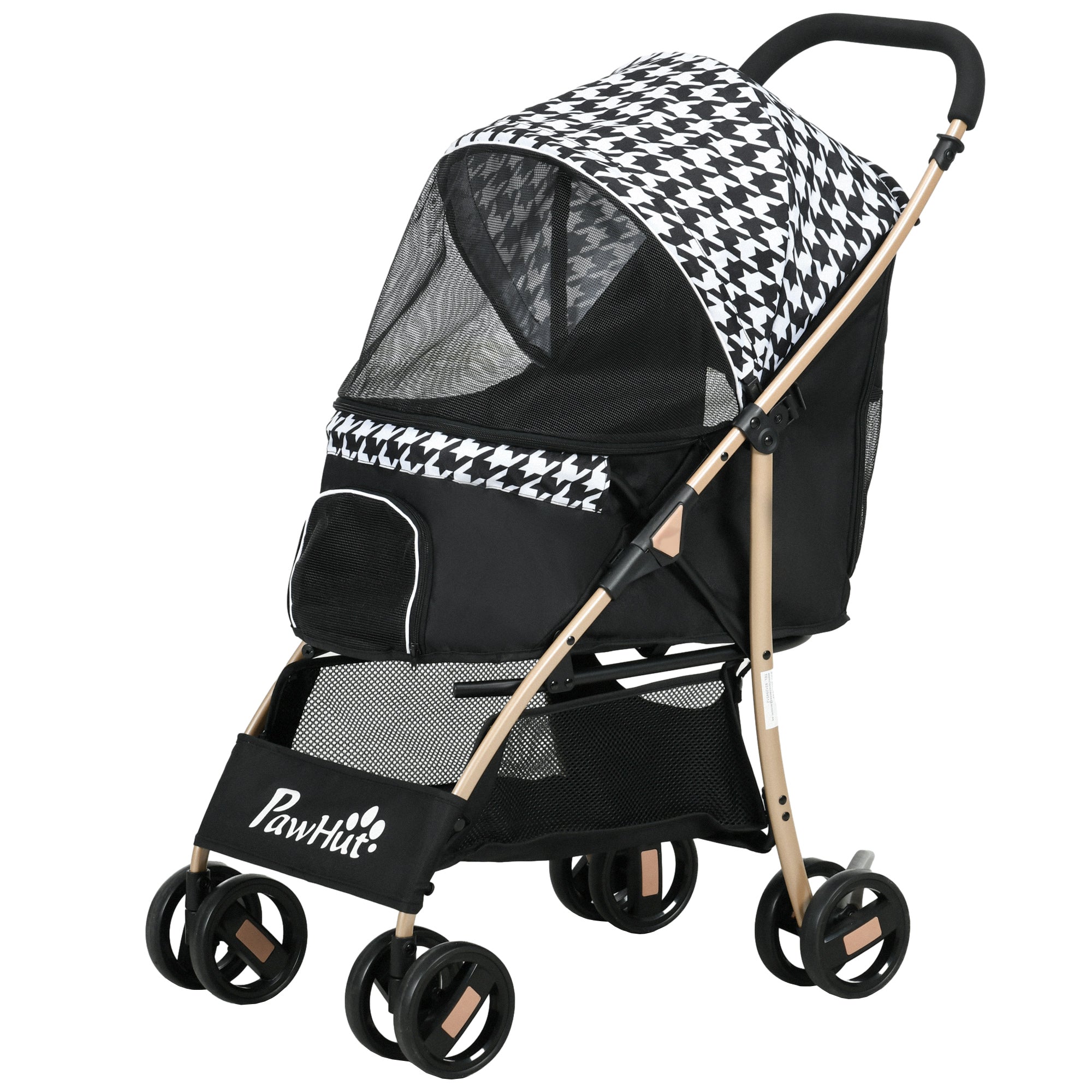 Folding Dog Stroller Pet Carriage with 2 Doors Mesh Window Storage Basket Safety Leash and Cushion Load 15 kg 80x44.5x97 cm Black