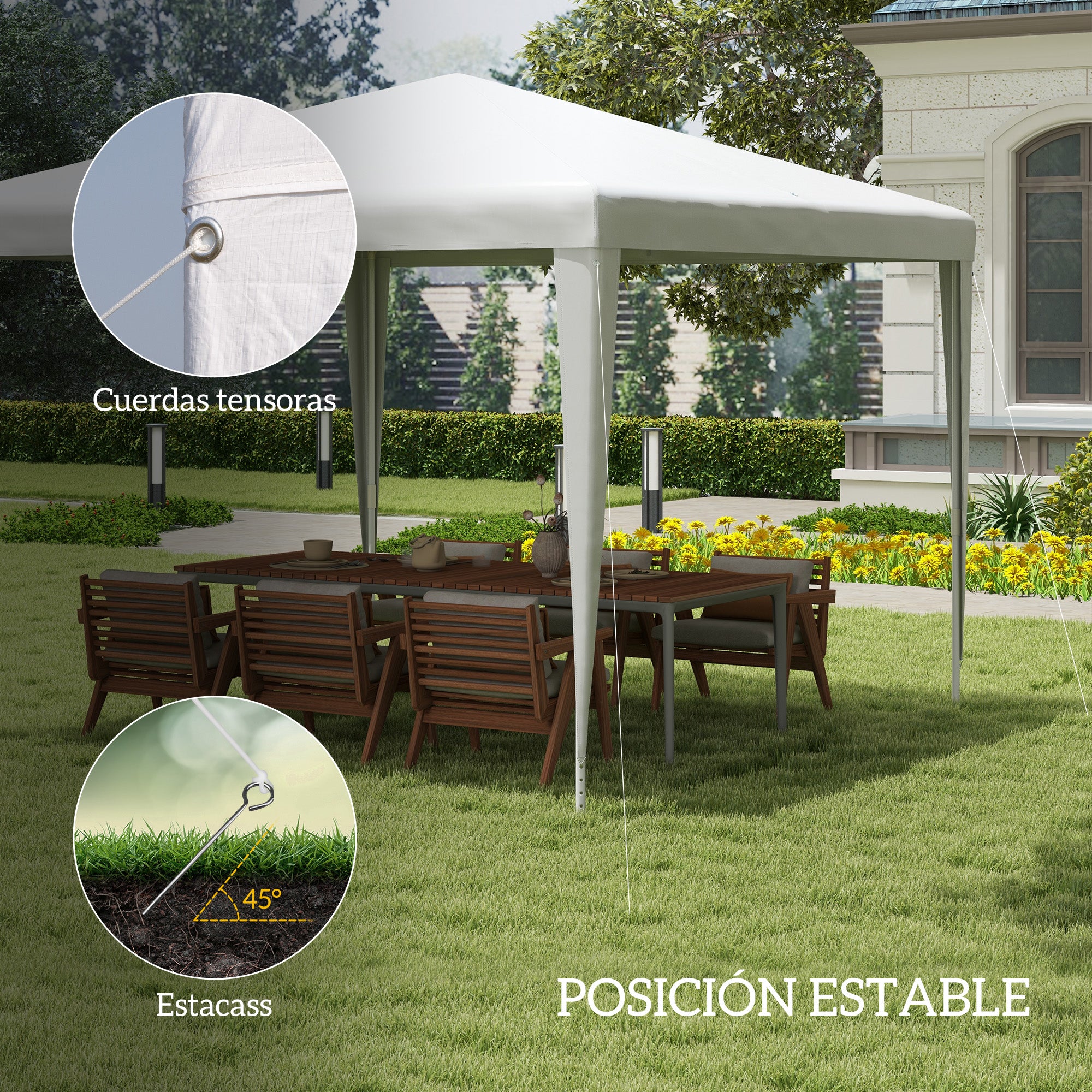 3x3m Detachable Gazebo Garden Pavilion with 4 Drainage Holes and Anti-UV Steel Frame Canopy for Terrace Outdoor Patio Camping White