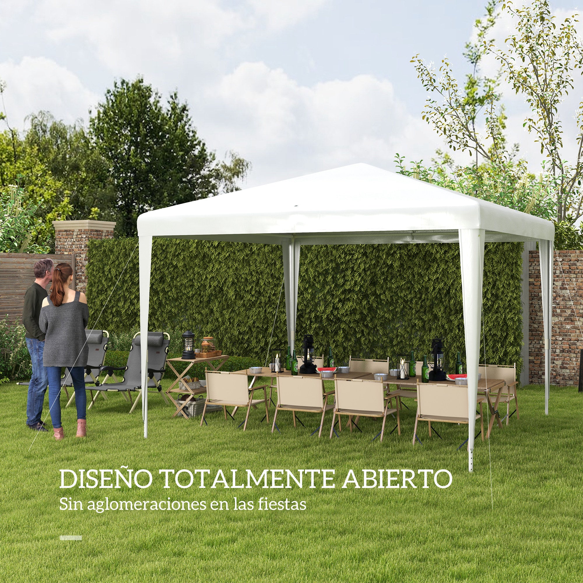 3x3m Detachable Gazebo Garden Pavilion with 4 Drainage Holes and Anti-UV Steel Frame Canopy for Terrace Outdoor Patio Camping White