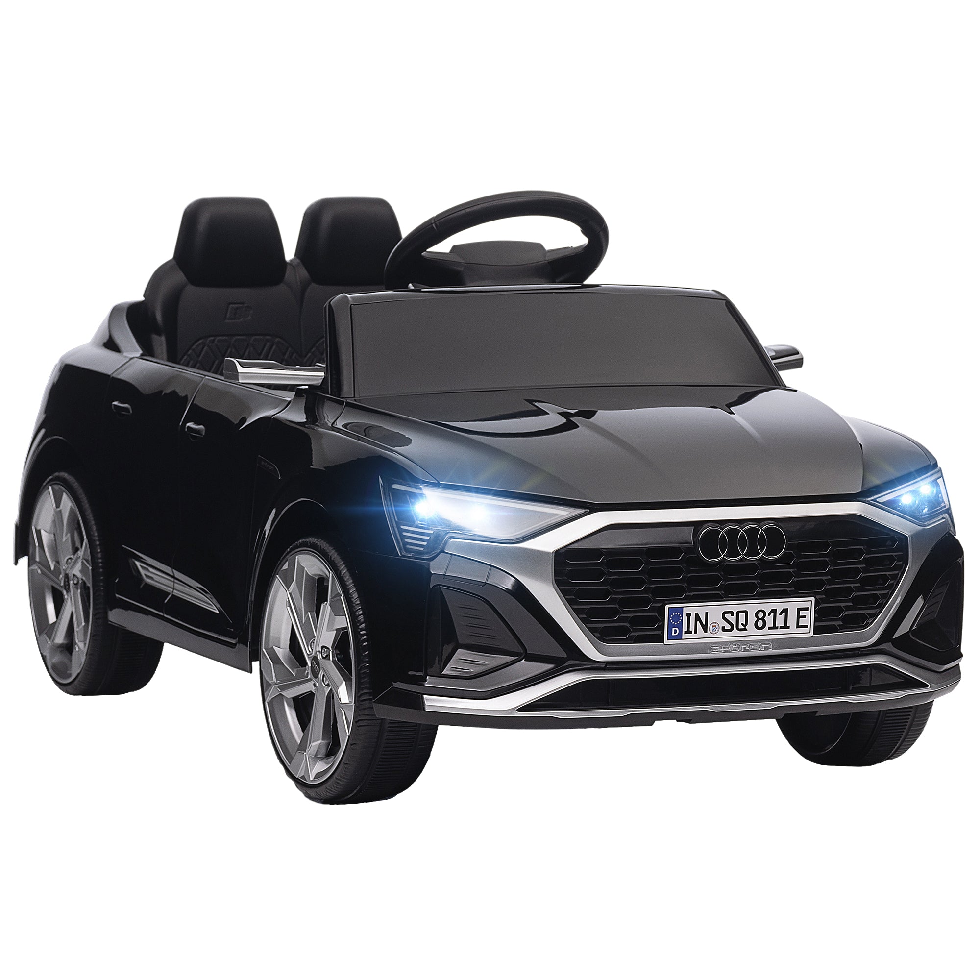 Electric Car for Kids +3 Years Audi Q8 Etron Sportback 12V Battery Remote Control Spring Suspension Wheels Bright Headlights Horn and Music Black