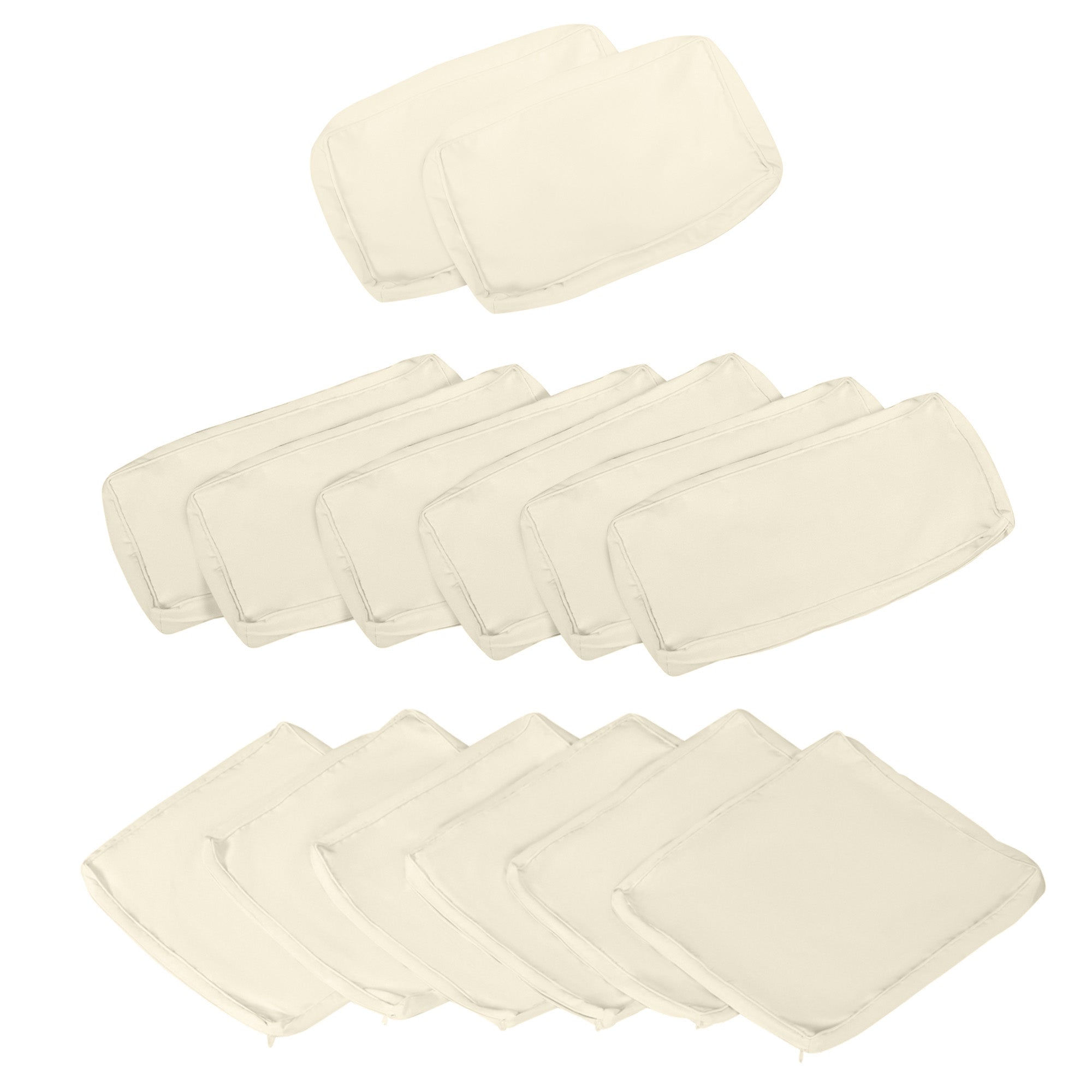 Set of 14 Replacement Covers Garden Lounge Cushions - 6 Seat Cushion Covers, 8 Back Cushion Covers - Zippered Water-Repellent Polyester Beige