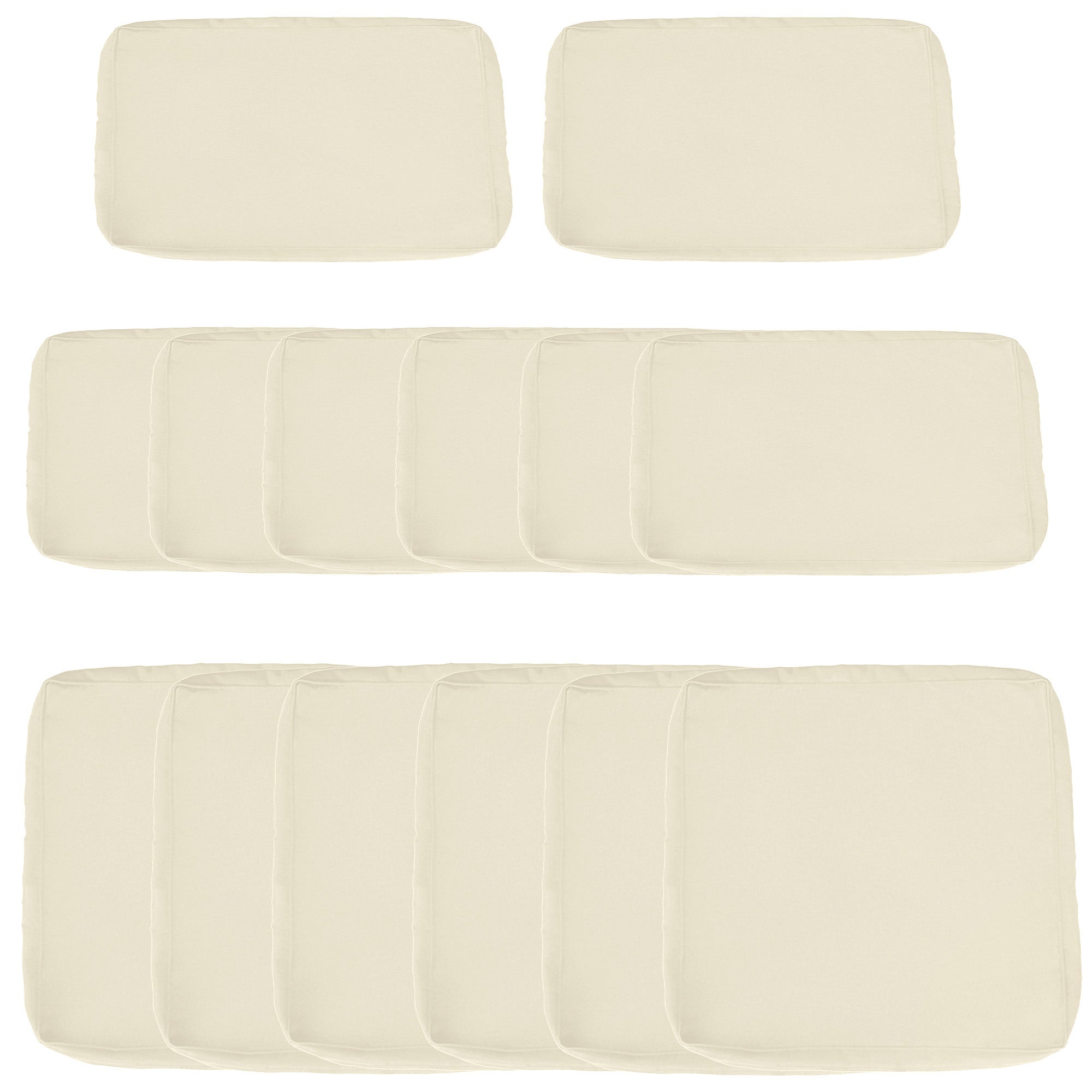 Set of 14 Replacement Covers Garden Lounge Cushions - 6 Seat Cushion Covers, 8 Back Cushion Covers - Zippered Water-Repellent Polyester Beige