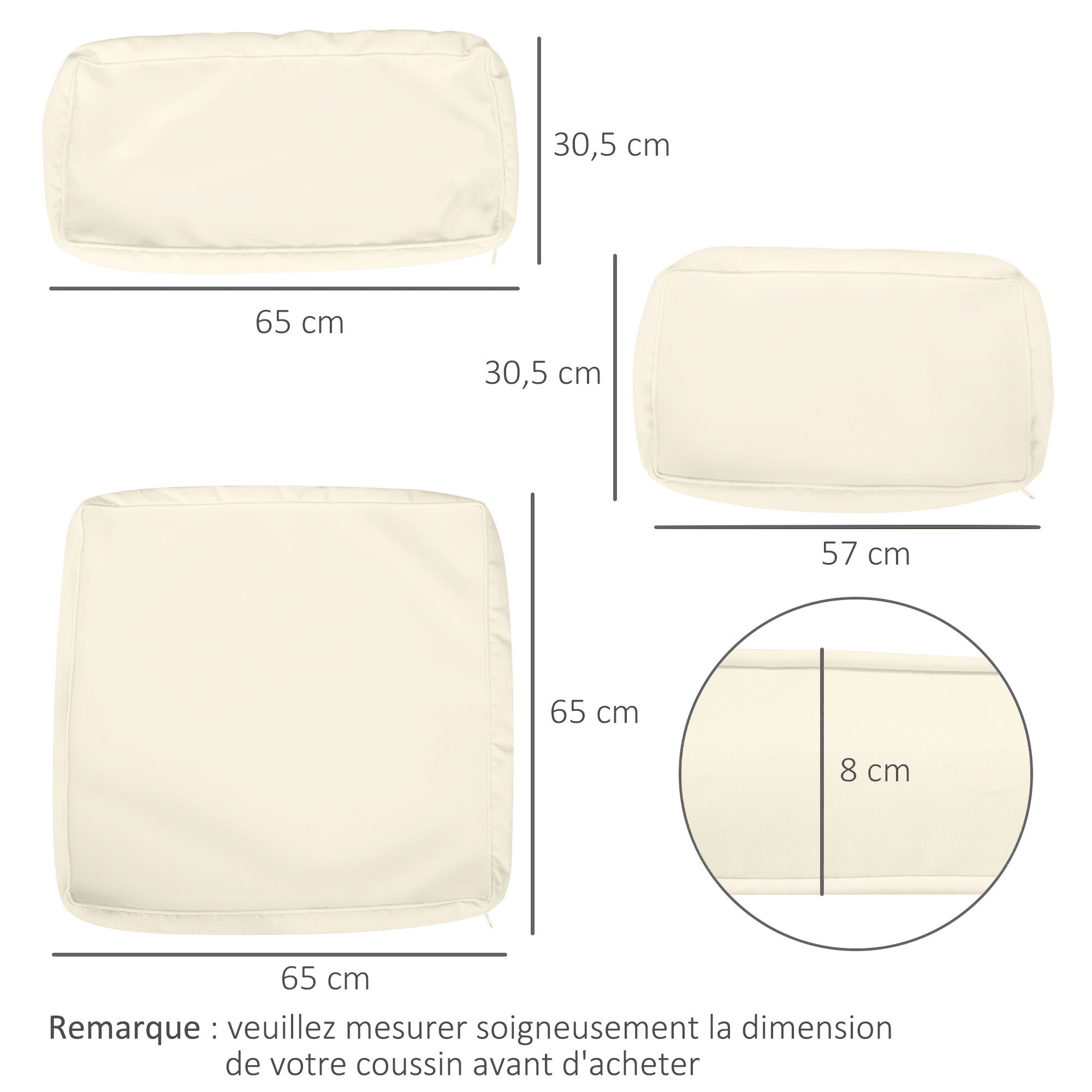 Set of 14 Replacement Covers Garden Lounge Cushions - 6 Seat Cushion Covers, 8 Back Cushion Covers - Zippered Water-Repellent Polyester Beige