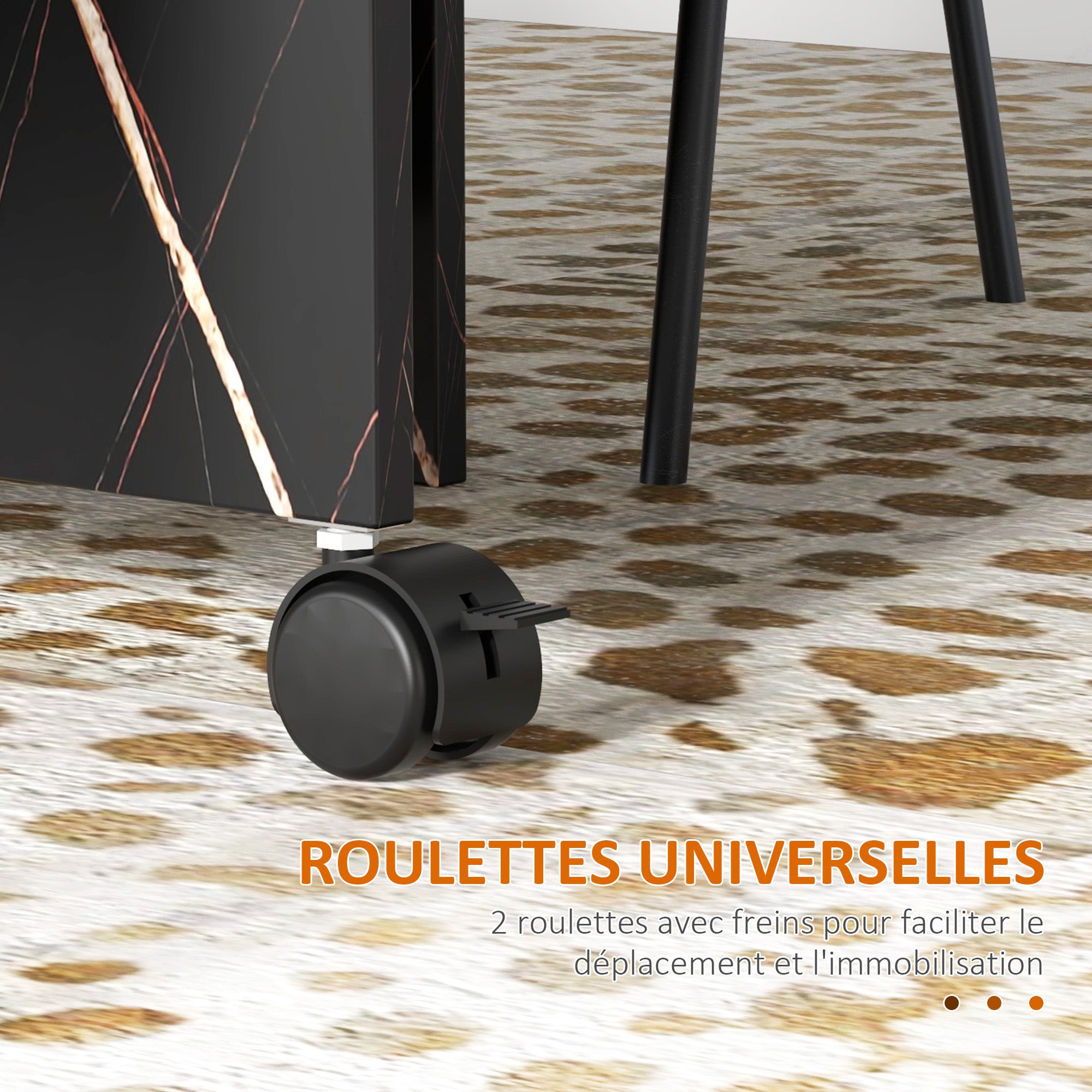 Folding Kitchen Table, Foldable Dining Table, with 2 Drop Leaves, 2 Wheels with Brakes, for 6 People, Load 20 kg, 120 x 80 x 73 cm, Marbled Black Imitation