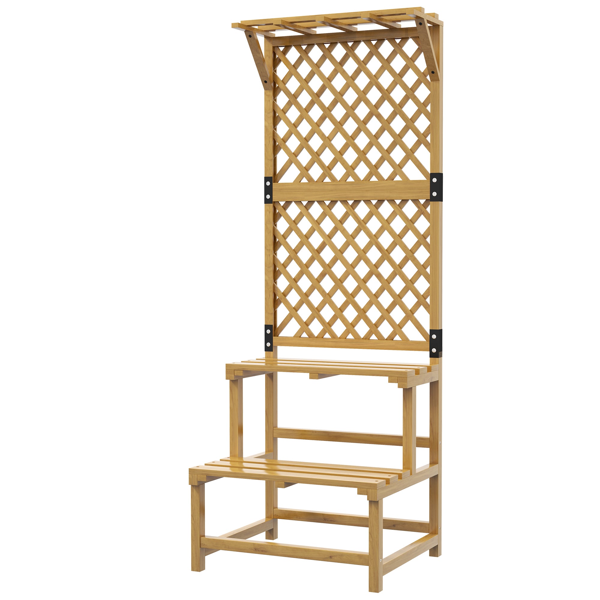 2-Tier Plant Stand with Trellis, 166 cm High Flower Stand for Indoor Outdoor, Wooden Plant Rack, Multi-tier Flower Stand, Flower Stairs for Living Room, Garden Balcony Decor, Yellow