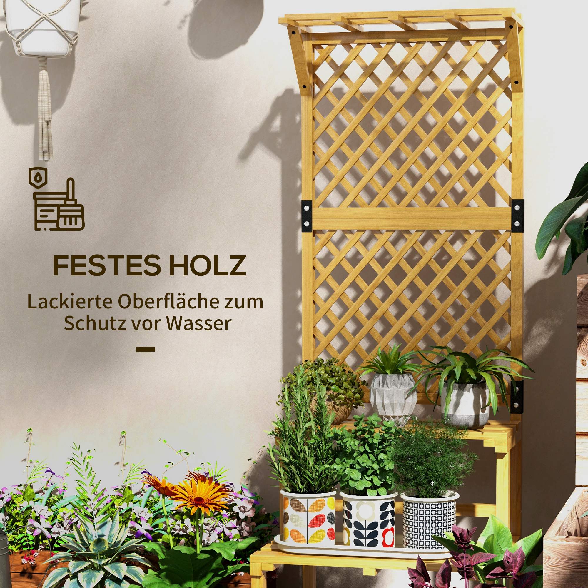 2-Tier Plant Stand with Trellis, 166 cm High Flower Stand for Indoor Outdoor, Wooden Plant Rack, Multi-tier Flower Stand, Flower Stairs for Living Room, Garden Balcony Decor, Yellow