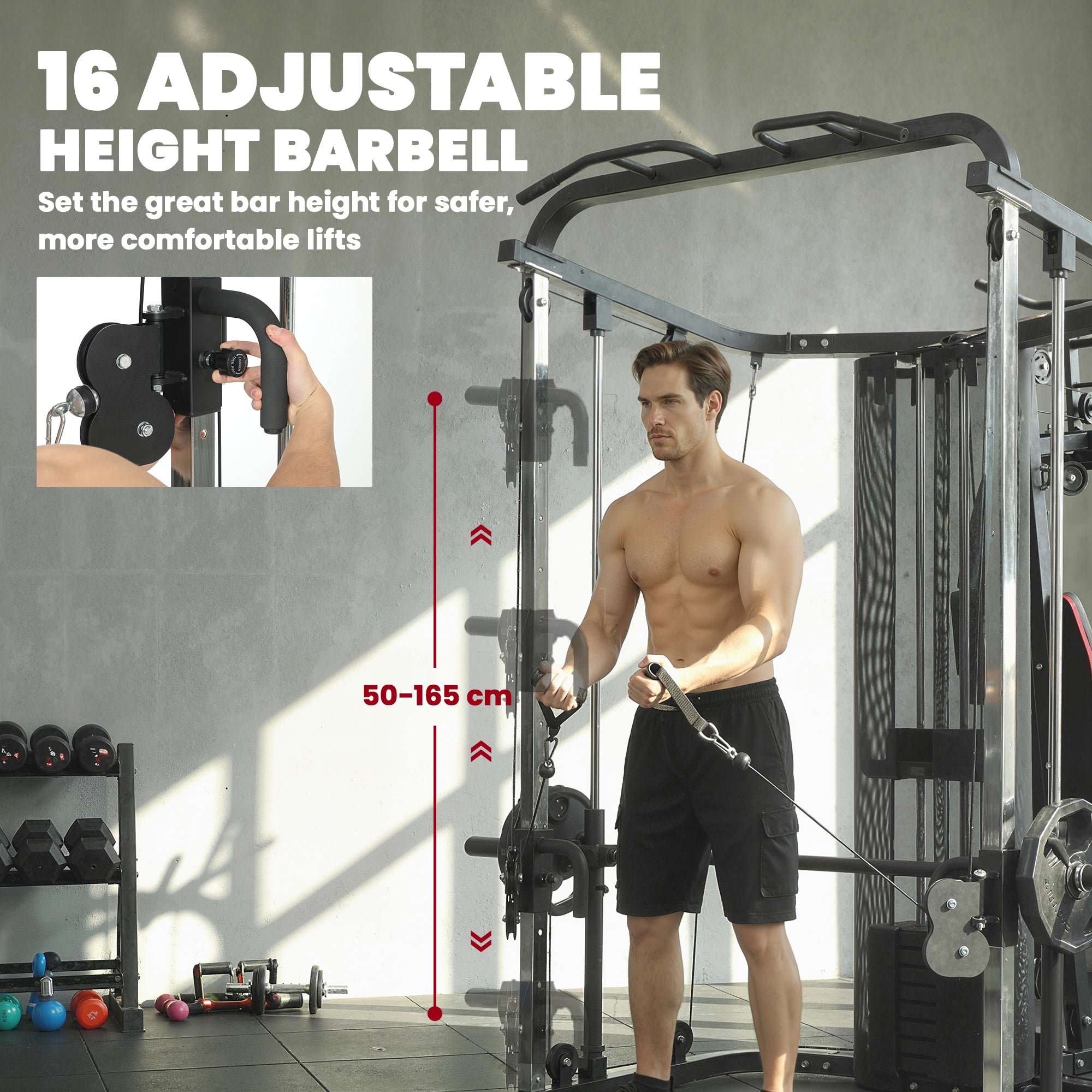 SPORTNOW Multi-Station Home Gym with 143 lb Weight Stack, Smith Machine, Lat Pulldown, Adjustable Preacher Bench & Leg Trainer — Supports up to 265 lb