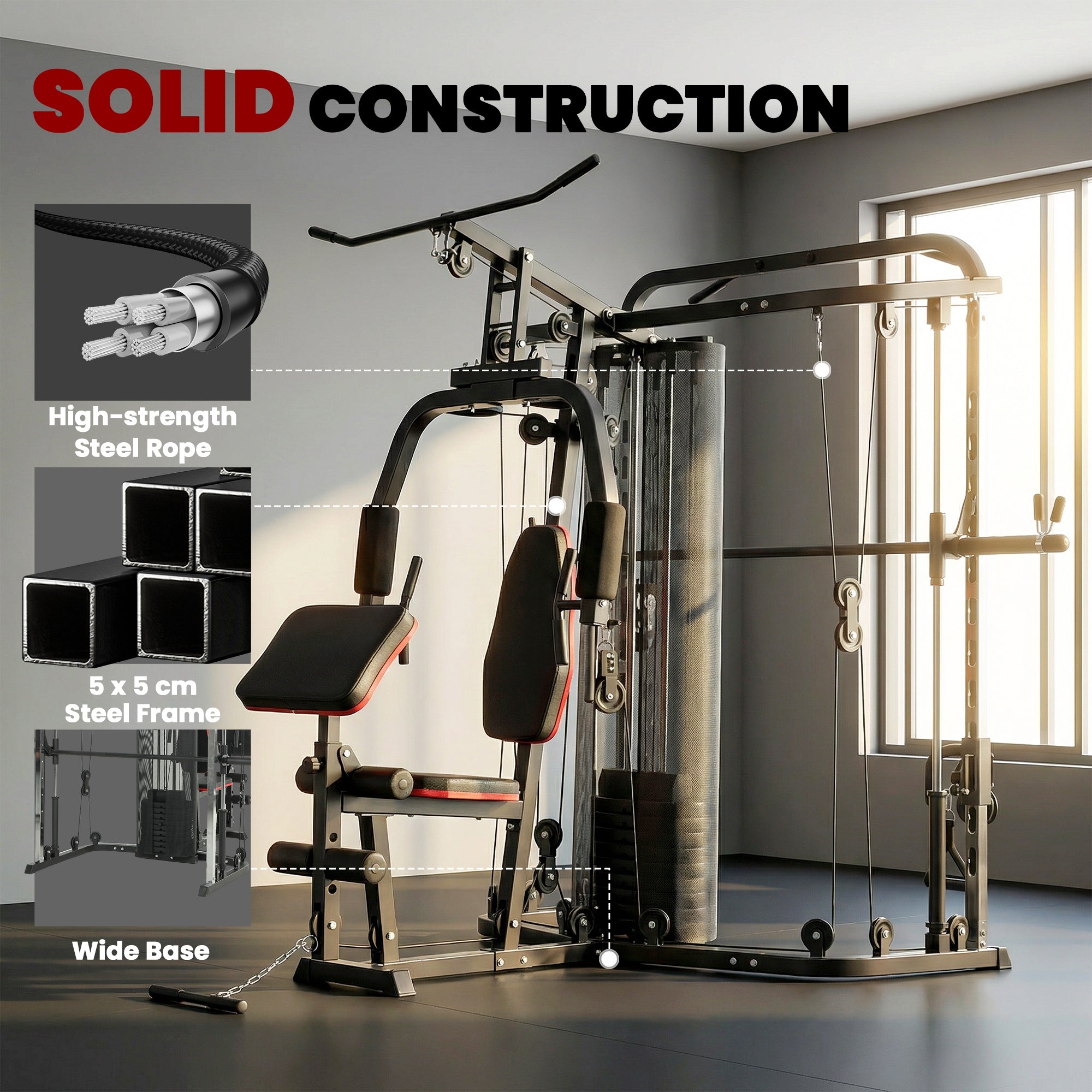 SPORTNOW Multi-Station Home Gym with 143 lb Weight Stack, Smith Machine, Lat Pulldown, Adjustable Preacher Bench & Leg Trainer — Supports up to 265 lb