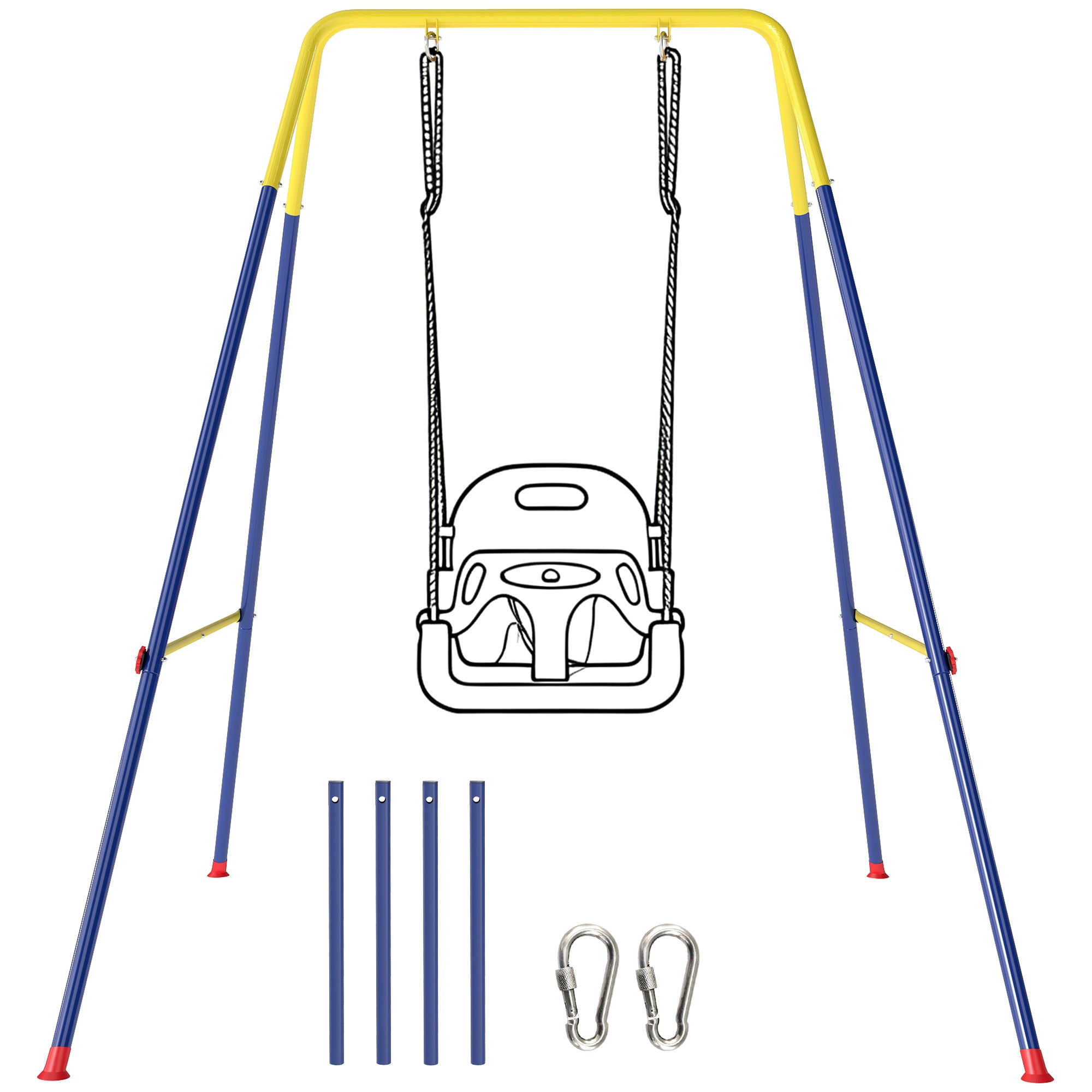 Folding Children's Swing Frame — Metal A-Frame for 1 Swing, 2 Hooks, 4 Stakes, Weather-Resistant, 110 lb Capacity, Indoor/Outdoor, 128 x 155 x 157 cm (50.4 x 61.0 x 61.8 in), Blue