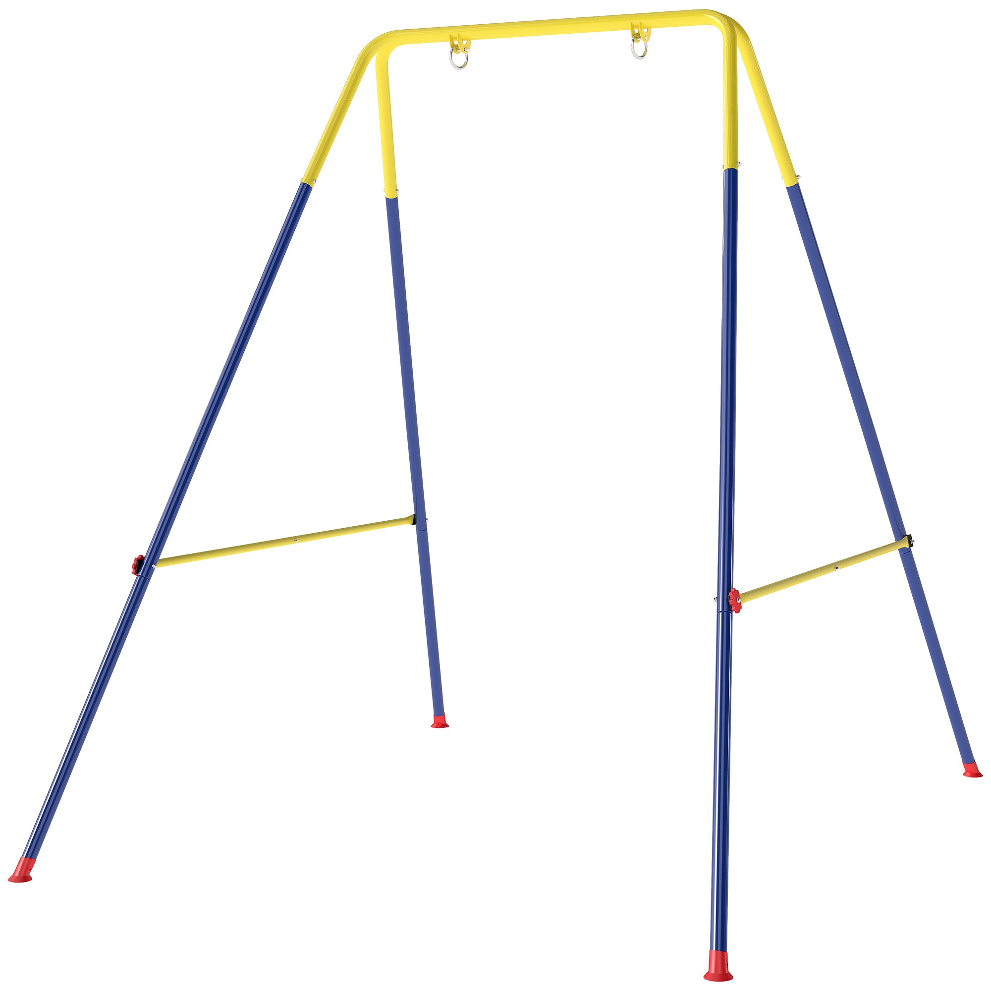 Folding Children's Swing Frame — Metal A-Frame for 1 Swing, 2 Hooks, 4 Stakes, Weather-Resistant, 110 lb Capacity, Indoor/Outdoor, 128 x 155 x 157 cm (50.4 x 61.0 x 61.8 in), Blue