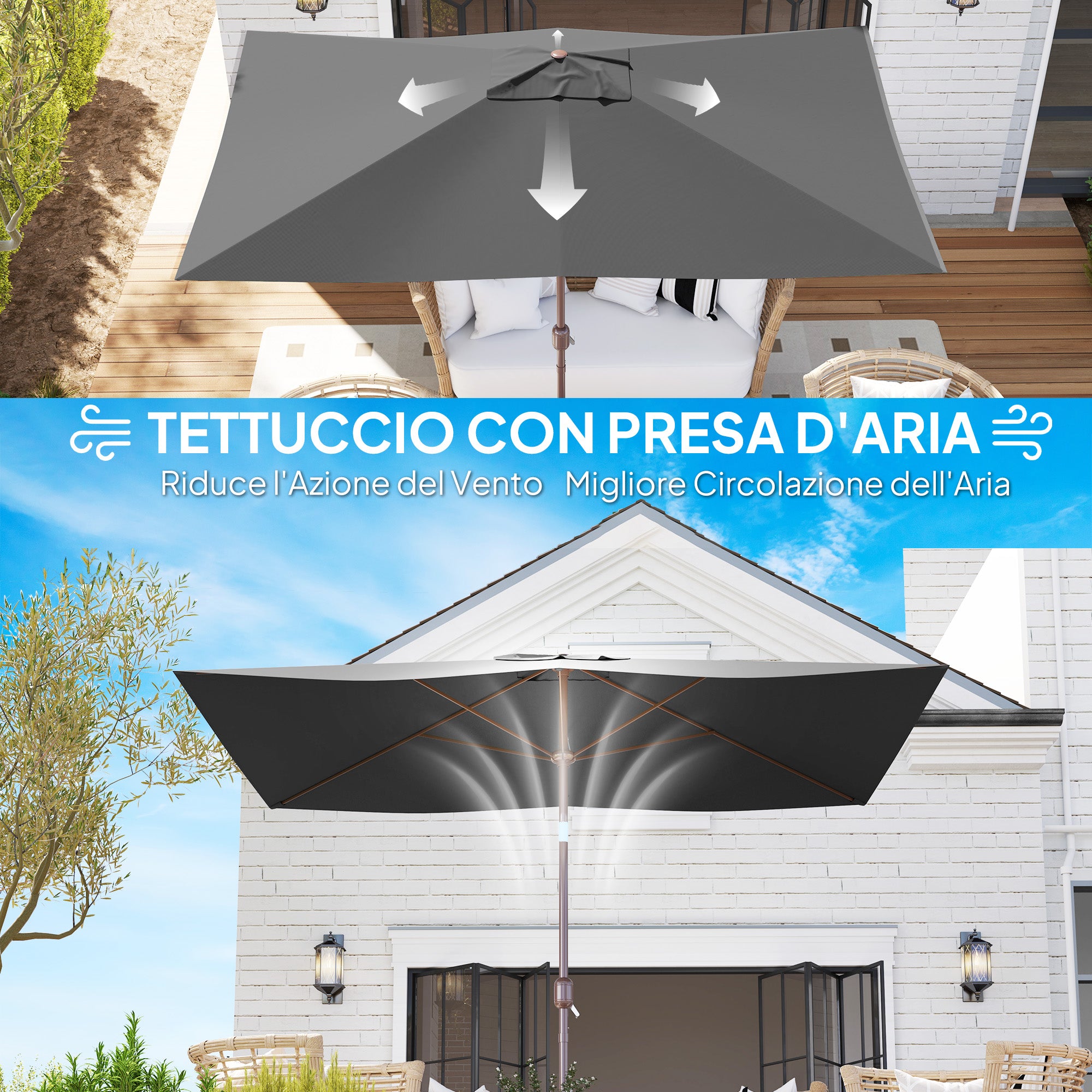 Replacement Cover for Rectangular Sun Umbrella 3x2 m with Ventilation Opening on Top, Umbrella Cover made of 180 g/m² Polyester, UV Protection 50+, Dark Gray