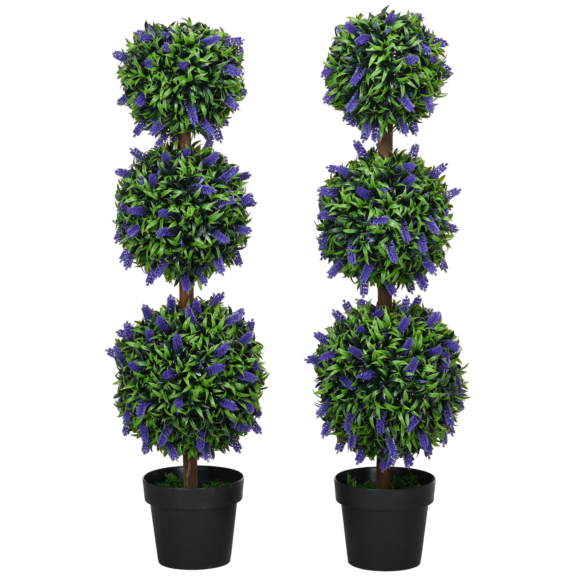 Set of 2 Large Artificial Lavender Trees 110 cm Artificial Plants, Plastic Artificial Plants in Pots, UV Resistant Artificial Flowers with 3 Balls for Living Room Bedroom Office Garden