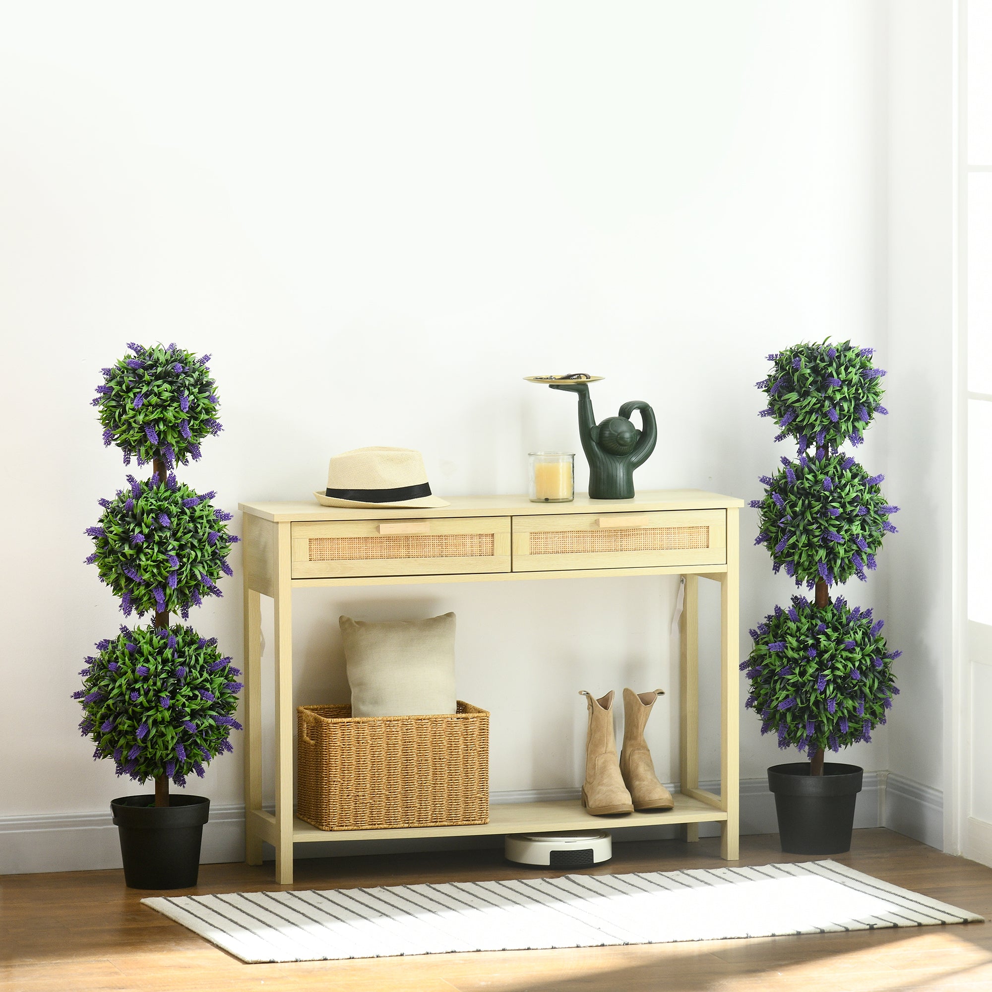 Set of 2 Large Artificial Lavender Trees 110 cm Artificial Plants, Plastic Artificial Plants in Pots, UV Resistant Artificial Flowers with 3 Balls for Living Room Bedroom Office Garden