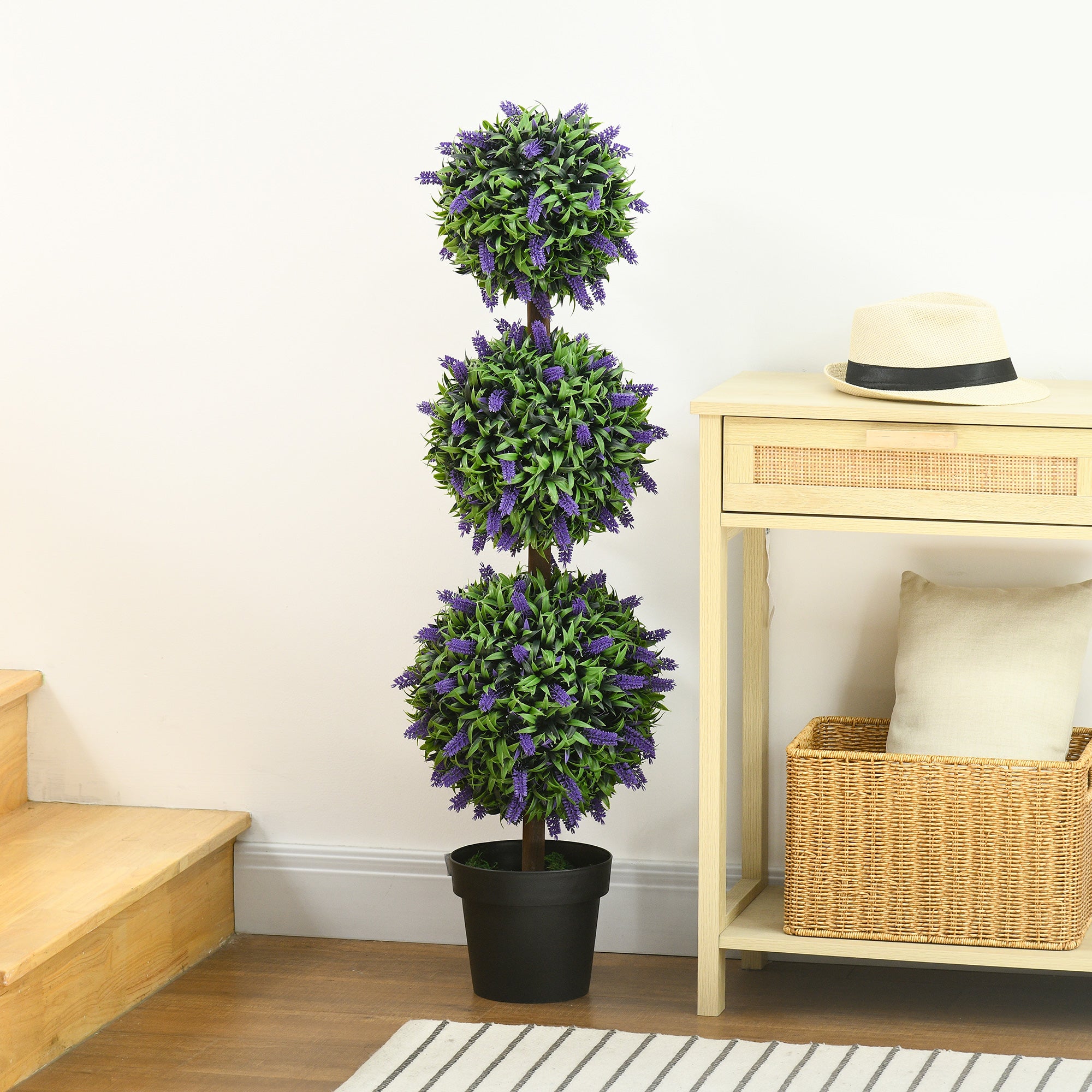 Set of 2 Large Artificial Lavender Trees 110 cm Artificial Plants, Plastic Artificial Plants in Pots, UV Resistant Artificial Flowers with 3 Balls for Living Room Bedroom Office Garden