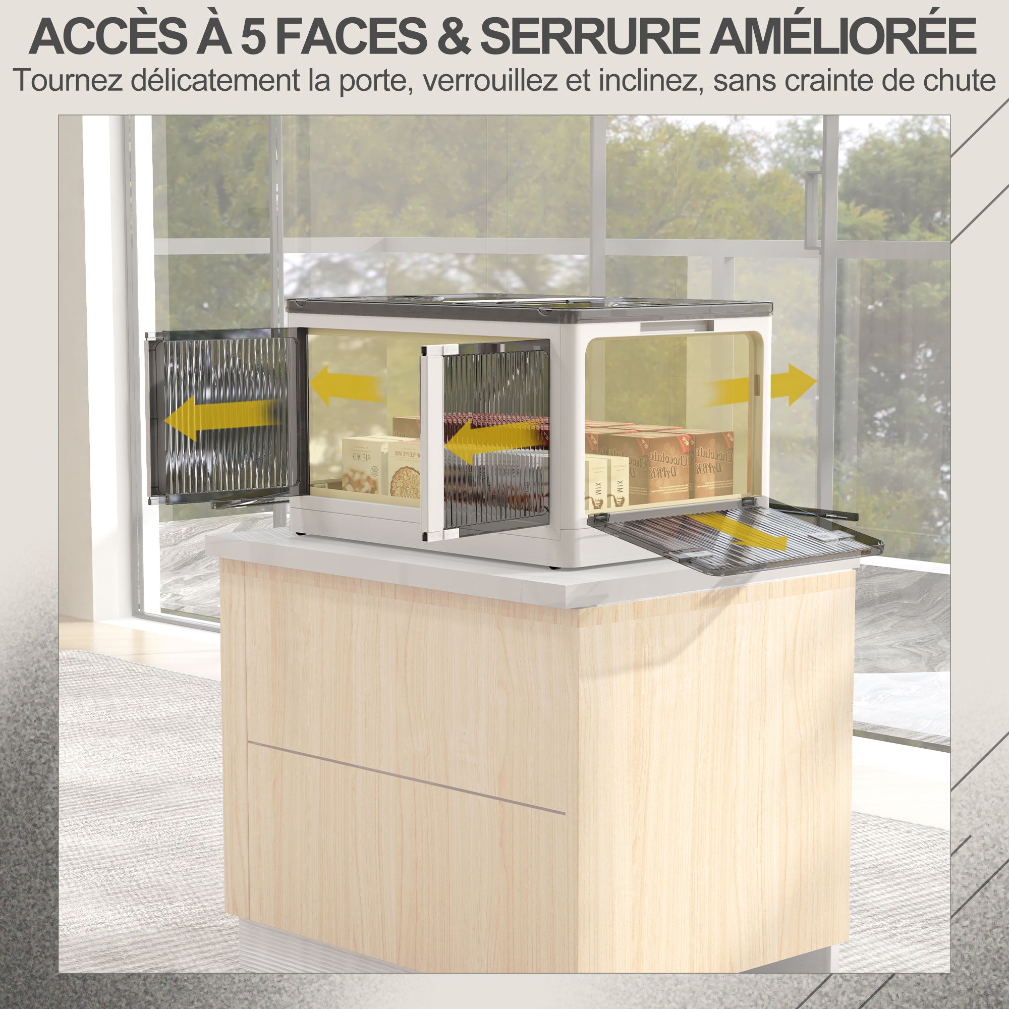 99L Plastic Foldable and Stackable Storage Box with Lid, 4 Wheels, 5-Sided Access, for Toys and Books, White