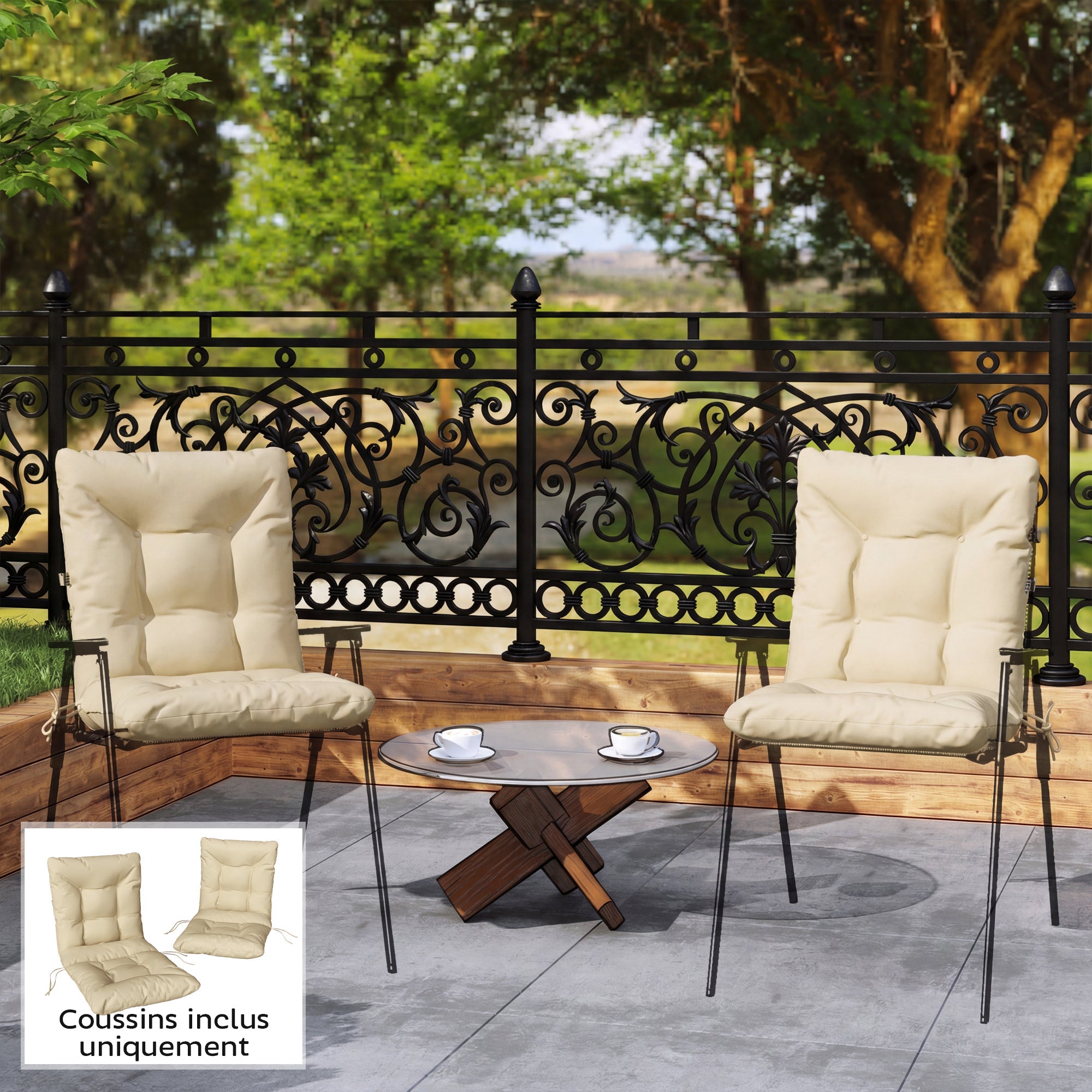 2-Pack Outdoor Chair Cushions with Ties, Indoor/Outdoor, 47.2 x 19.7 x 3.1 in, Beige