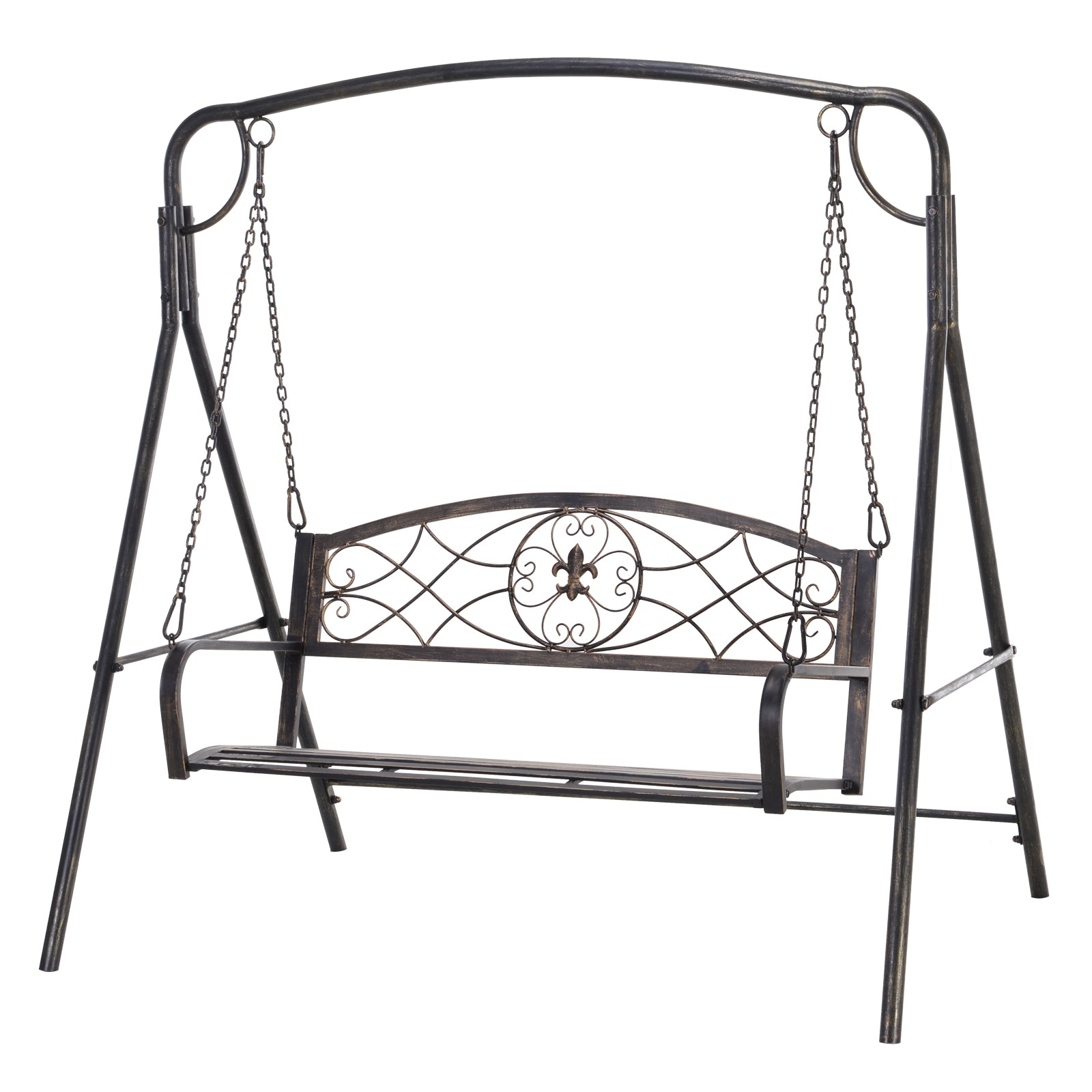 Garden Swing for 2 Persons, Porch Swing, Swing Bench, Metal, Black with Gold Tones, 167 x 123 x 175 cm