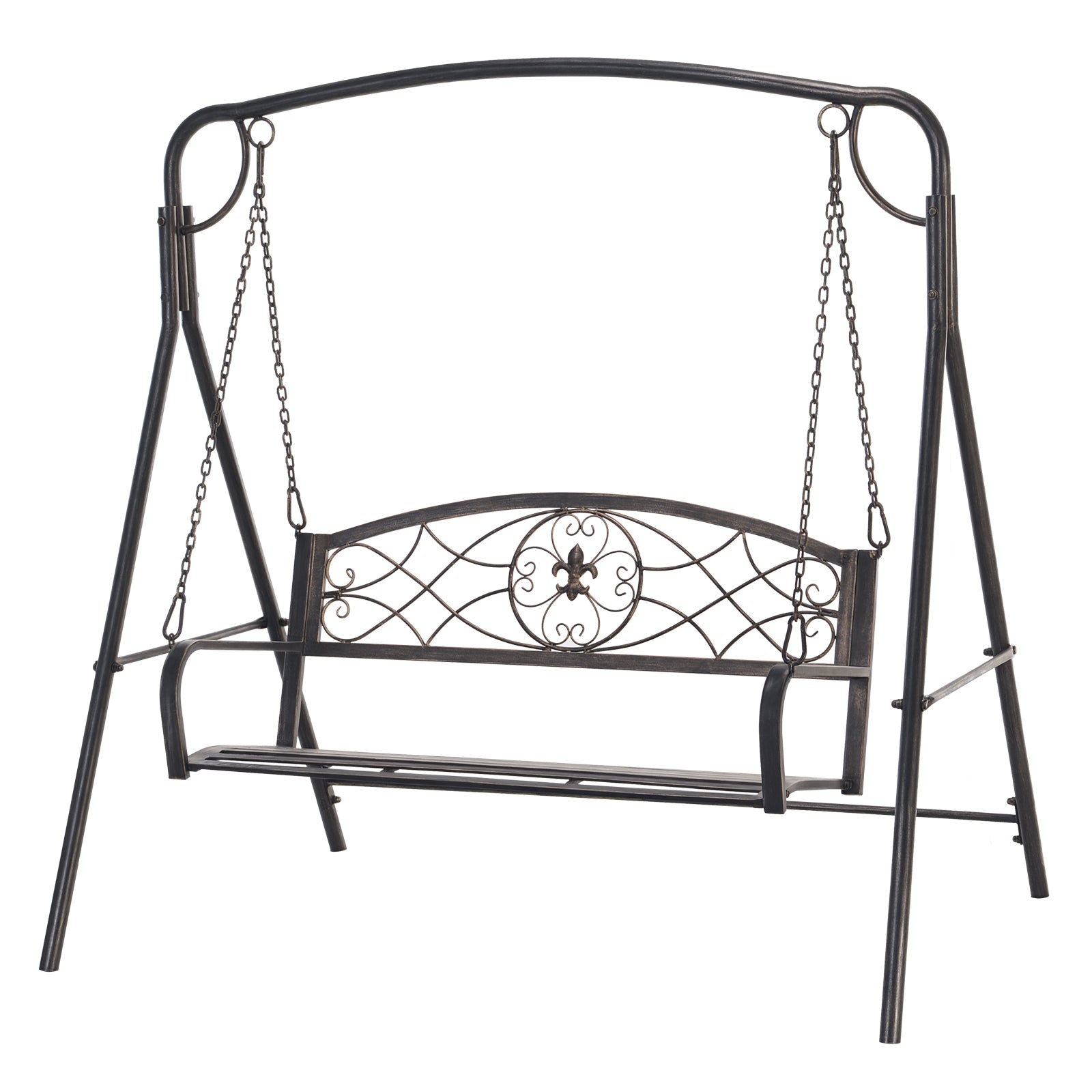 Garden Swing for 2 Persons, Porch Swing, Swing Bench, Metal, Black with Gold Tones, 167 x 123 x 175 cm