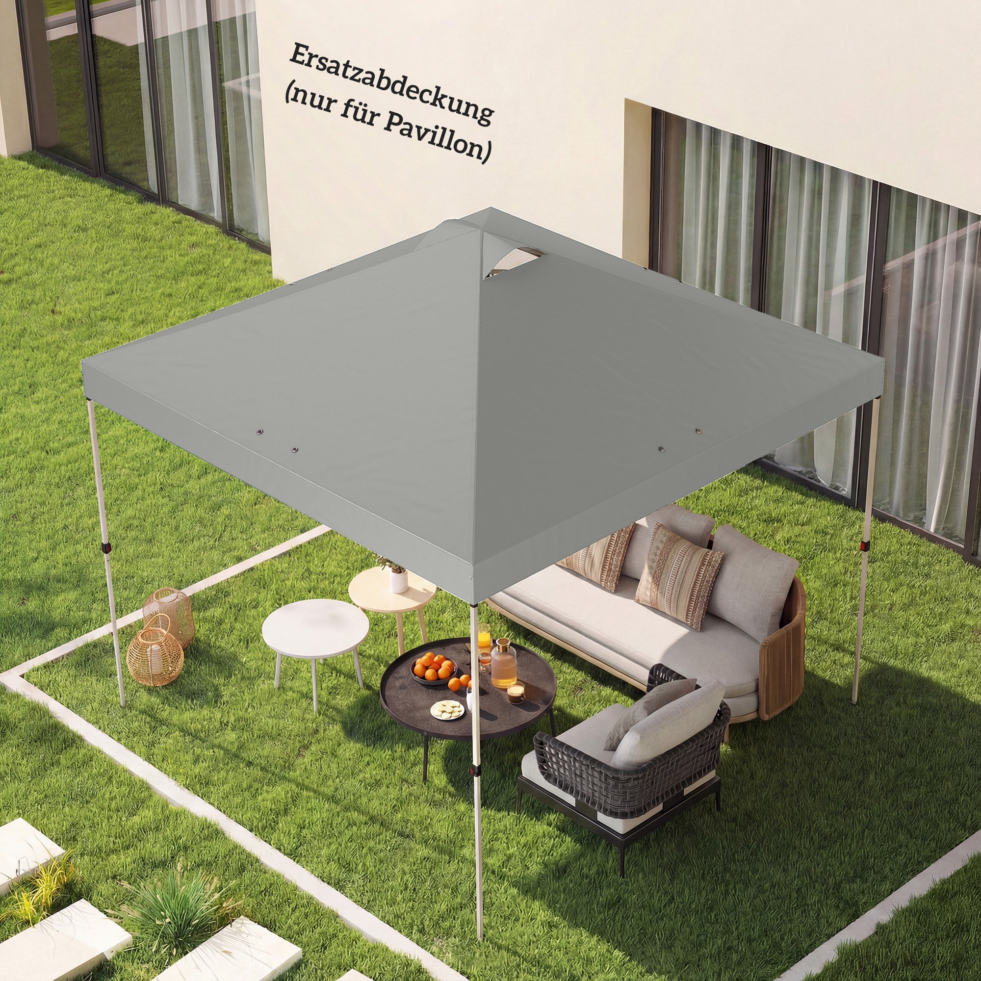 Replacement Canopy Top 10' x 10' (3 x 3 m) — UV50+ Waterproof, 8 Drain Holes — Light Gray