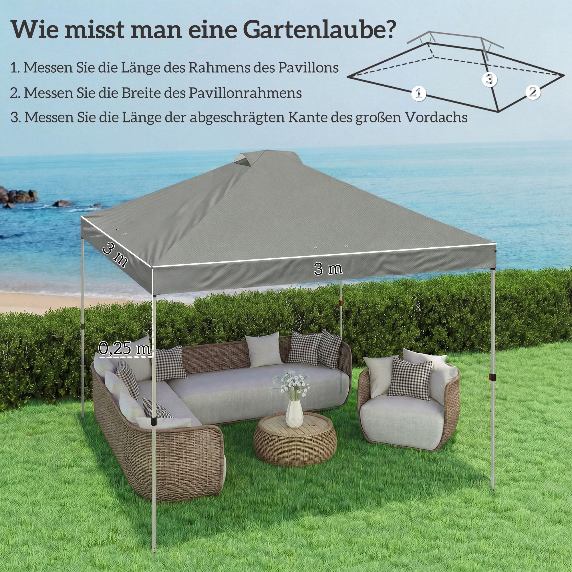 Replacement Canopy Top 10' x 10' (3 x 3 m) — UV50+ Waterproof, 8 Drain Holes — Light Gray
