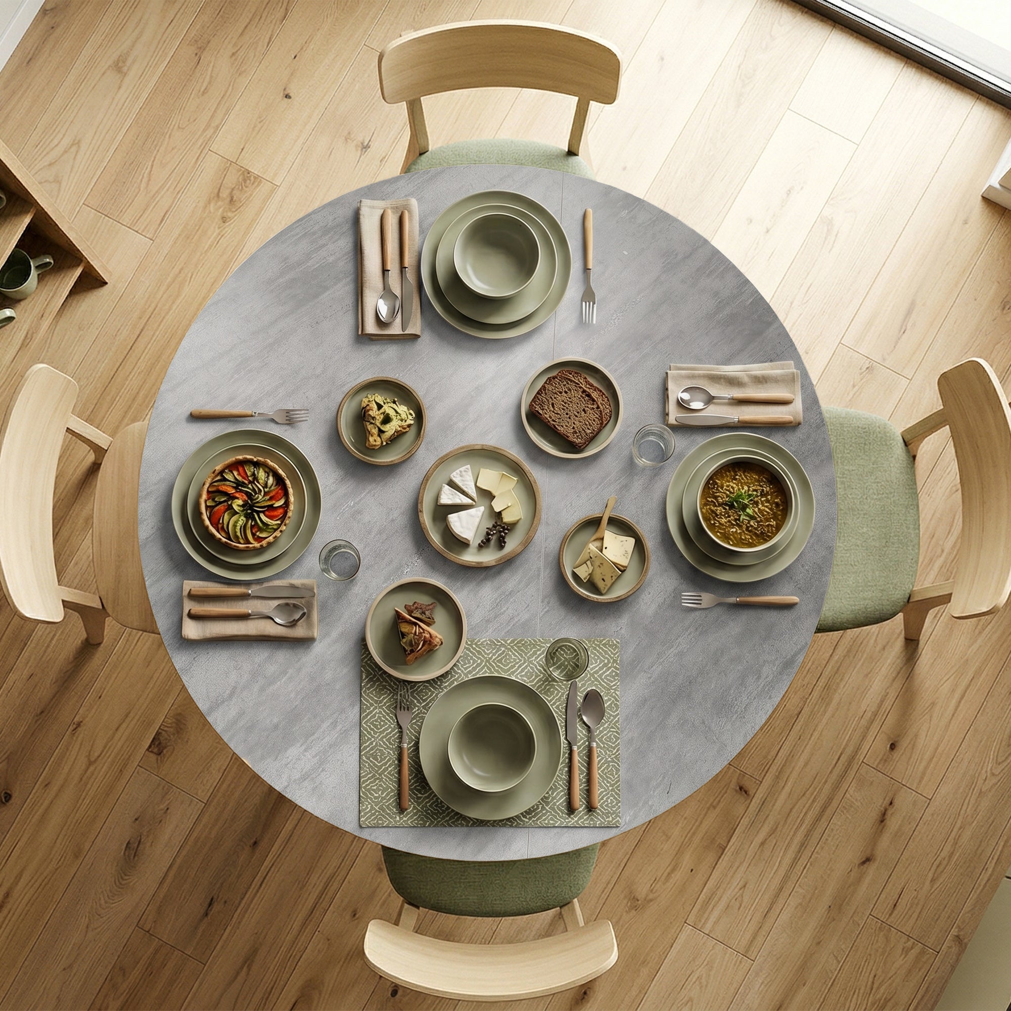 Round Folding Dining Table, Seats 2–6, Steel Spider-Leg Folding Table for Small Spaces, Dining Room, Kitchen, 43.3 x 43.3 x 29.9 in, Cement Gray