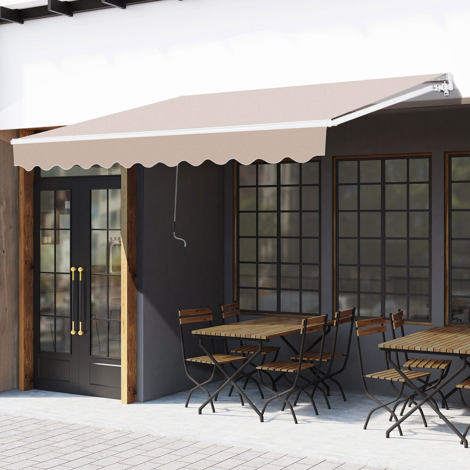 Manual Retractable Awning 295x200 cm Awning for Balcony with Metal Crank Waterproof and Anti-UV Exterior Roller Awning for Garden Terrace Windows Beige