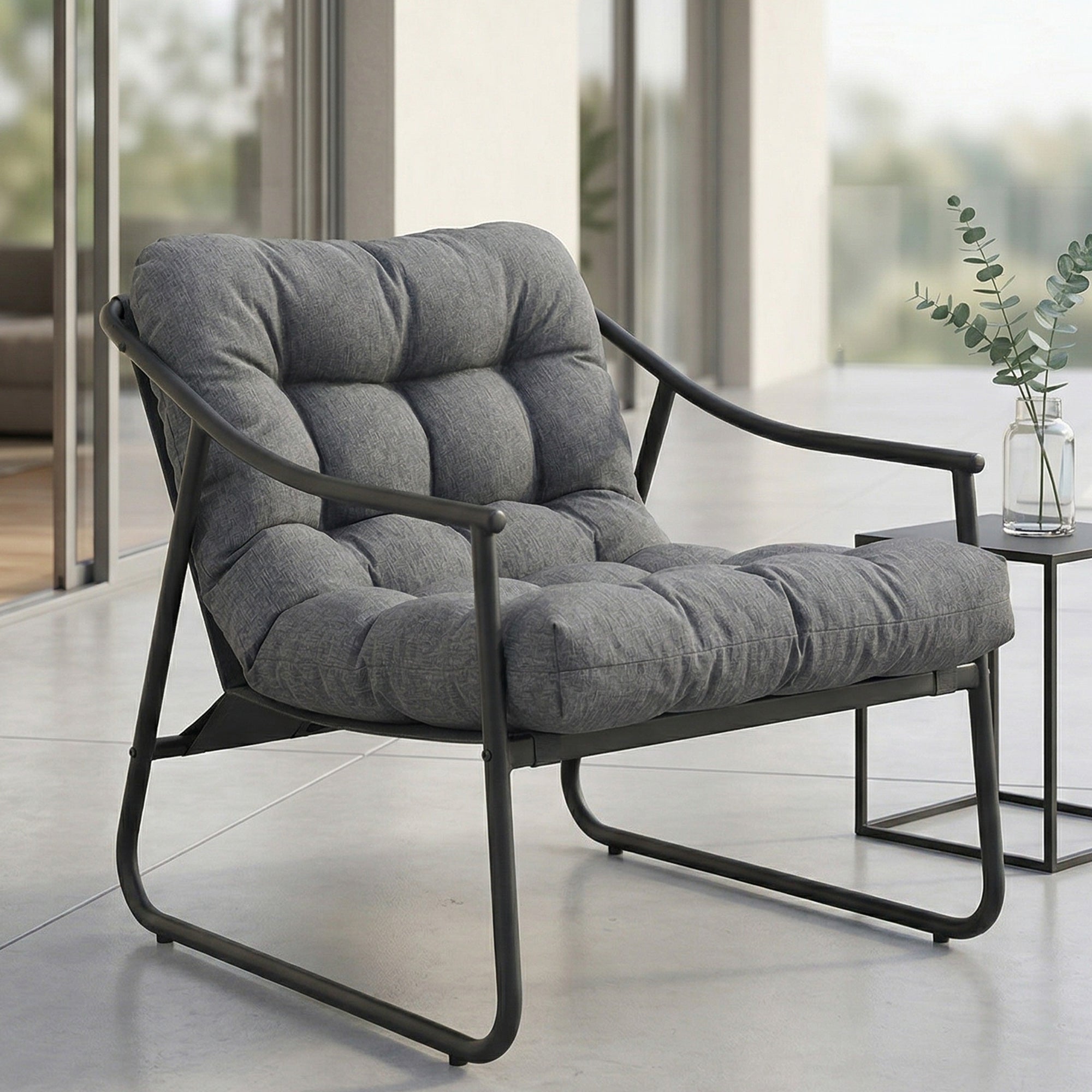 Garden Armchair Patio Lounge Chair with Removable Cushion and Armrests, Supports up to 265 lb, for Garden & Balcony — Dark Gray