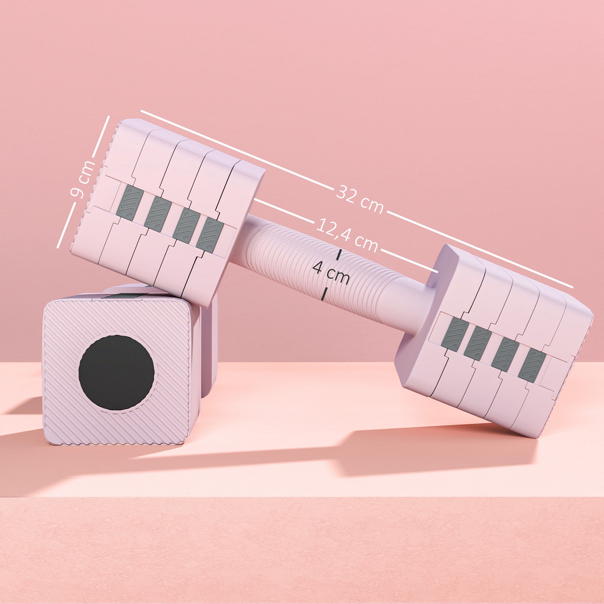 SPORTNOW Adjustable Dumbbells 10 kg Weight Set with Non-Slip Handle and Square Design Dumbbell Set for Home Gym Office Pink