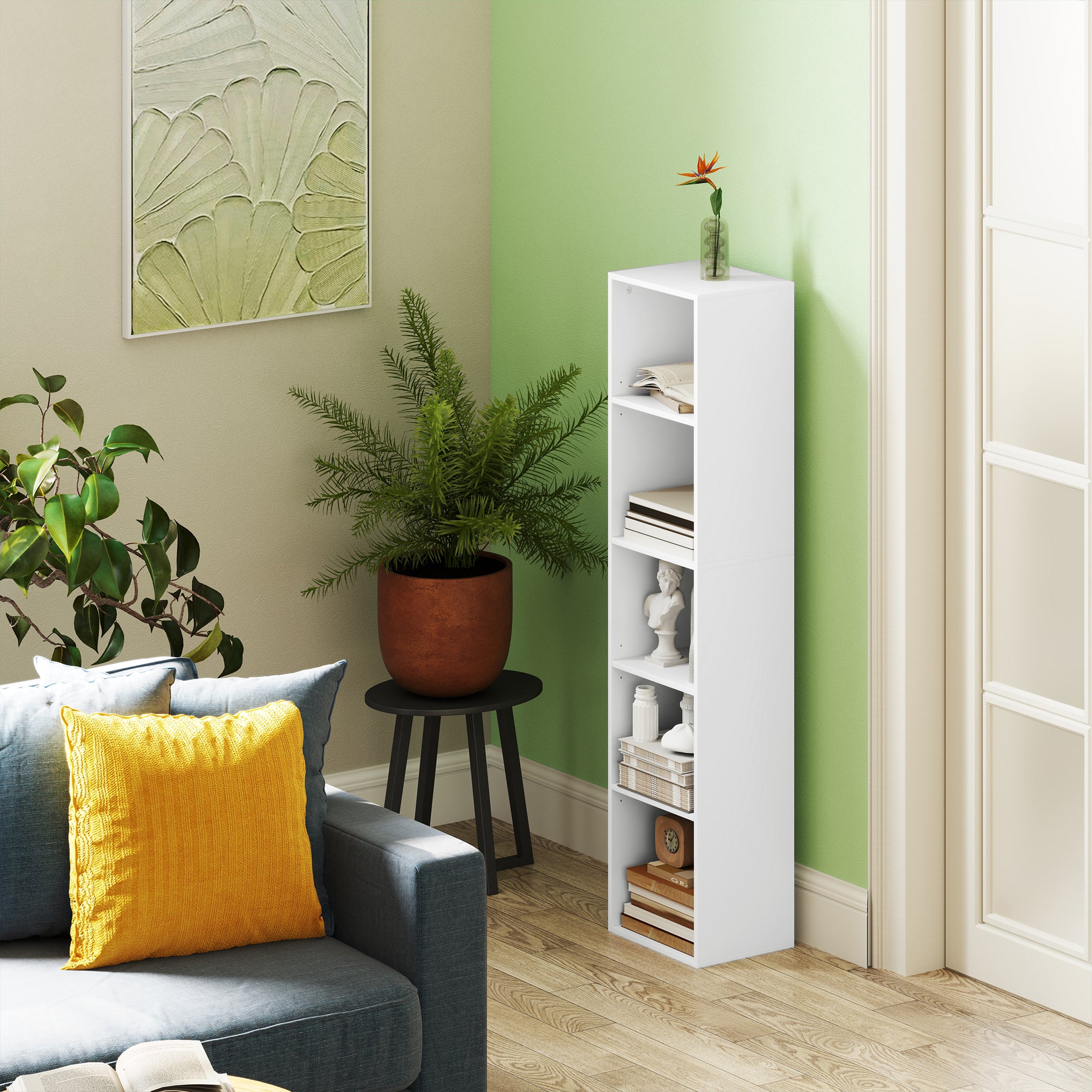 Bookcase, Shelving Unit with 5 Levels, Storage Rack with Adjustable Shelves for Living Room, Bedroom, White