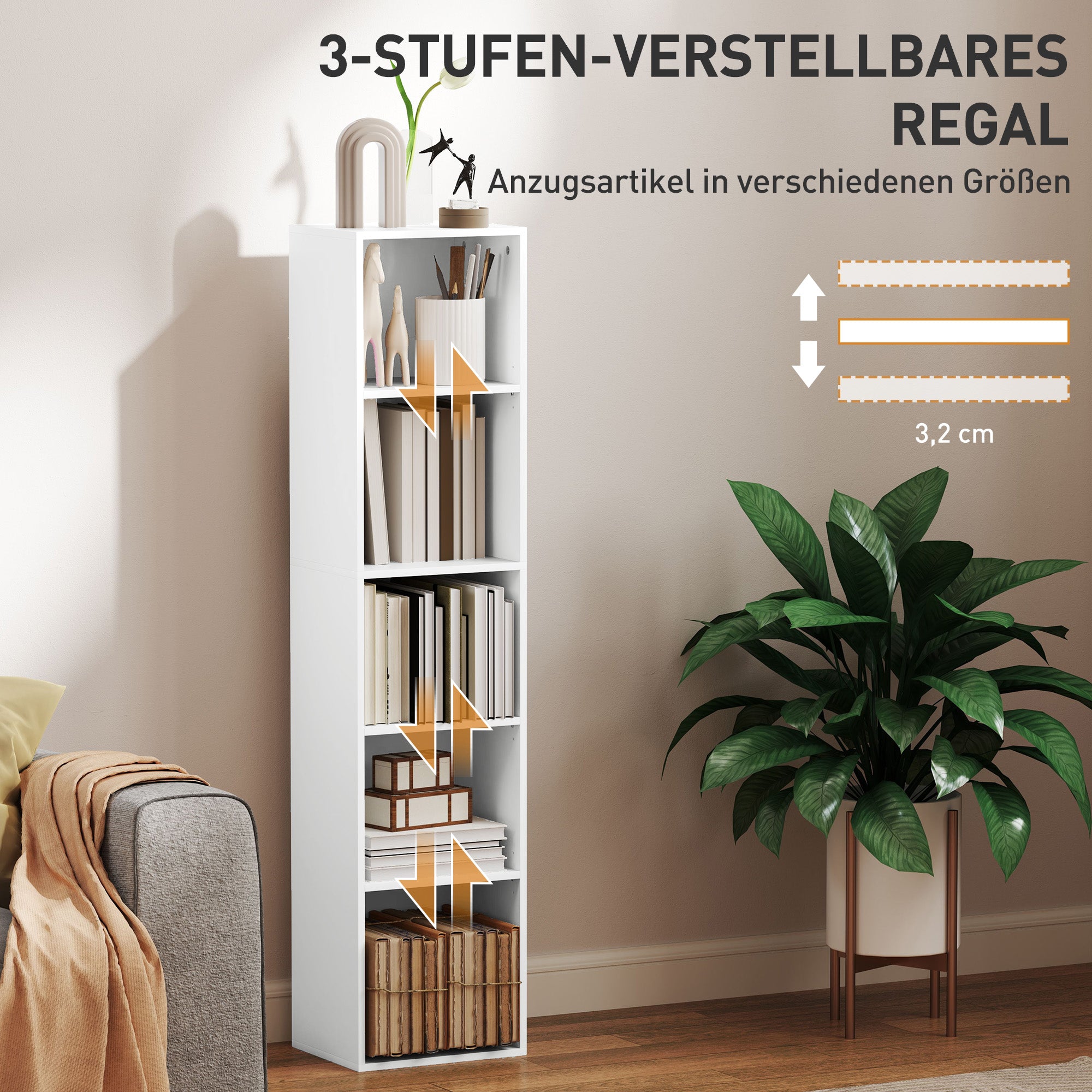 Bookcase, Shelving Unit with 5 Levels, Storage Rack with Adjustable Shelves for Living Room, Bedroom, White