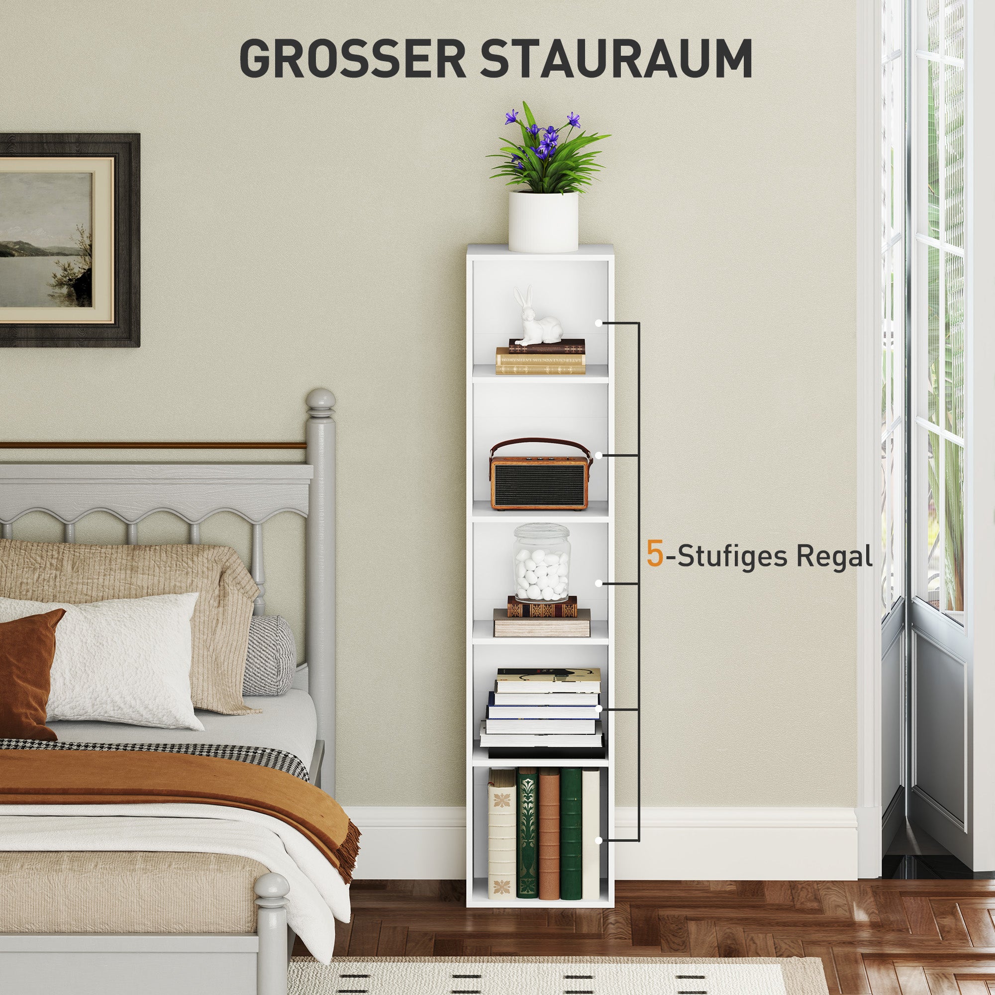 Bookcase, Shelving Unit with 5 Levels, Storage Rack with Adjustable Shelves for Living Room, Bedroom, White