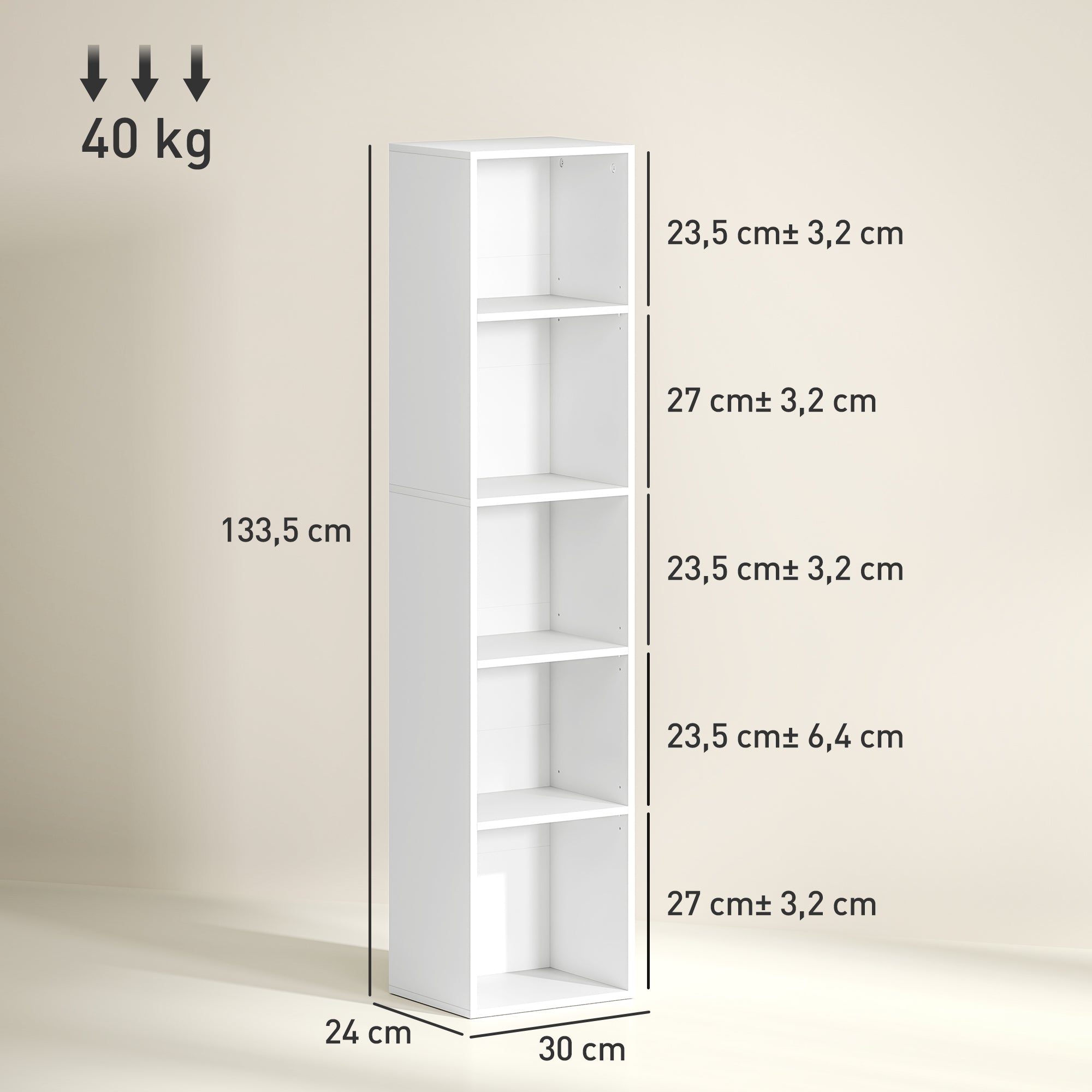 Bookcase, Shelving Unit with 5 Levels, Storage Rack with Adjustable Shelves for Living Room, Bedroom, White