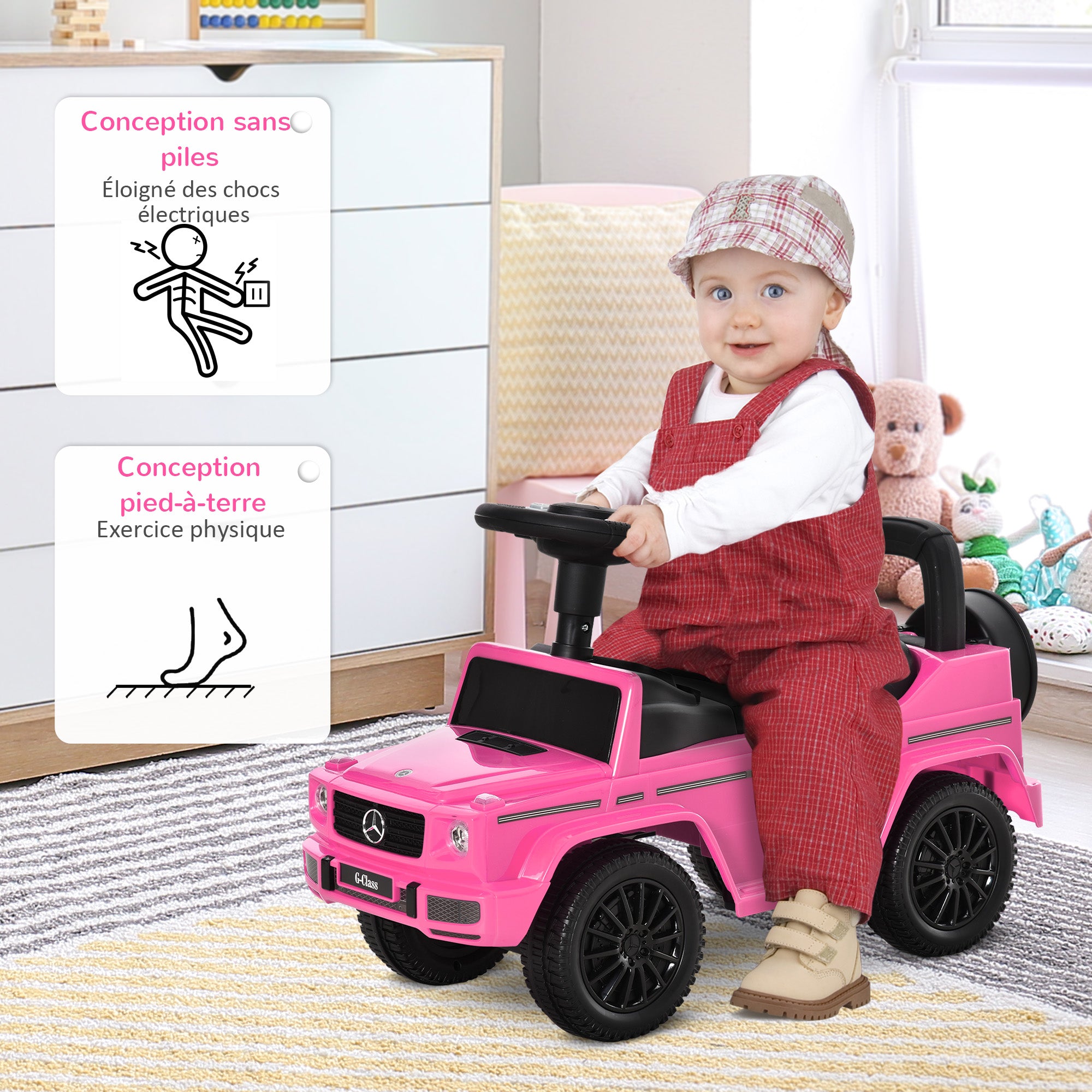 Mercedes Benz Licensed Children's Ride-On Truck Push Vehicle 12-36 Months Trunk Horn Lights Pink