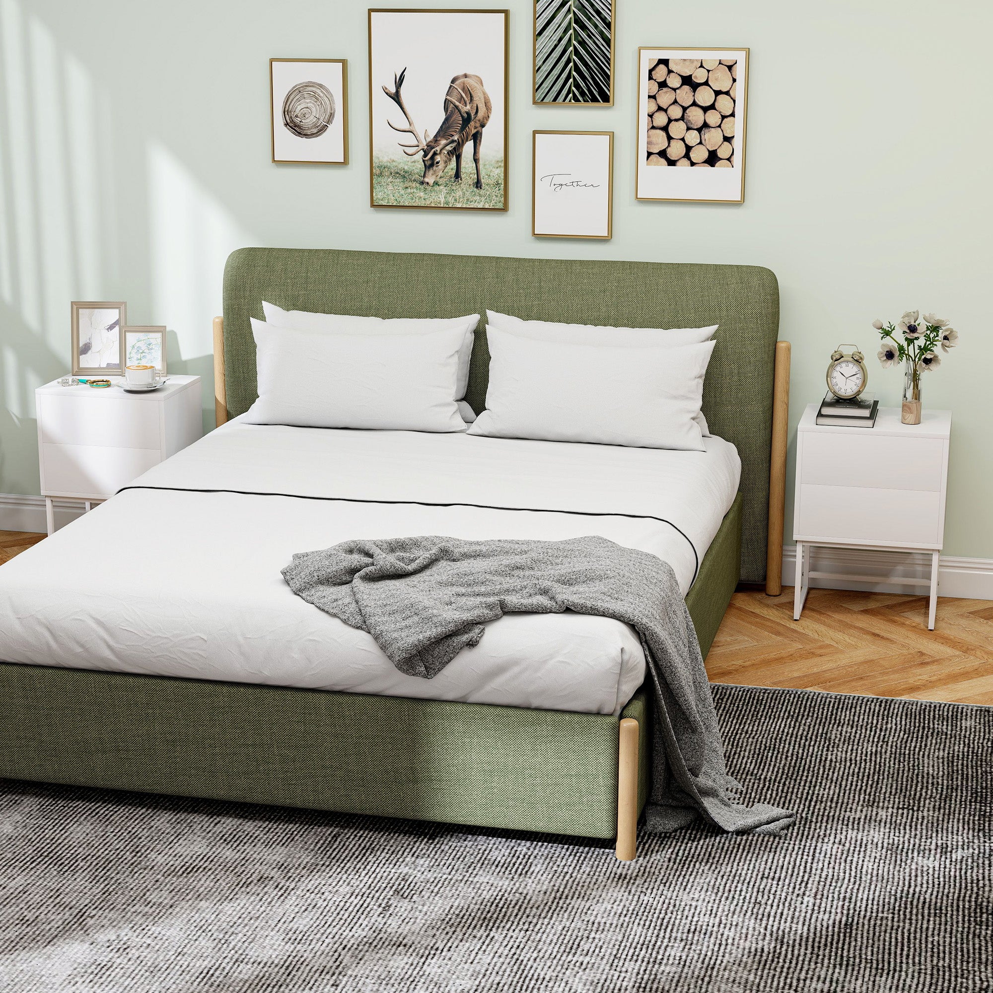 Pack of 2 Narrow Bedside Tables Bedroom Nightstands with 2 Push-Open Drawers and Steel Legs Modern Style 40x30x55 cm White