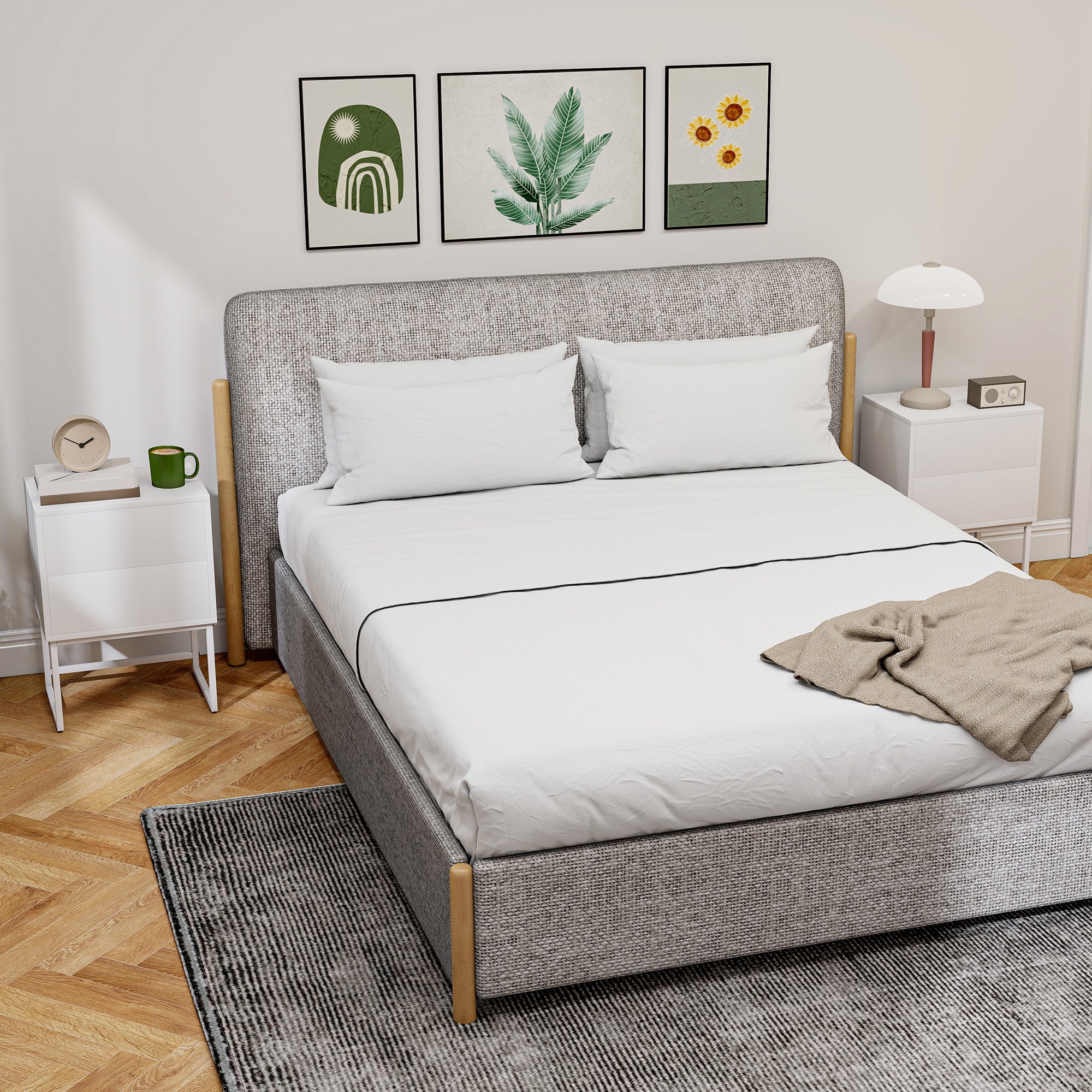 Pack of 2 Narrow Bedside Tables Bedroom Nightstands with 2 Push-Open Drawers and Steel Legs Modern Style 40x30x55 cm White