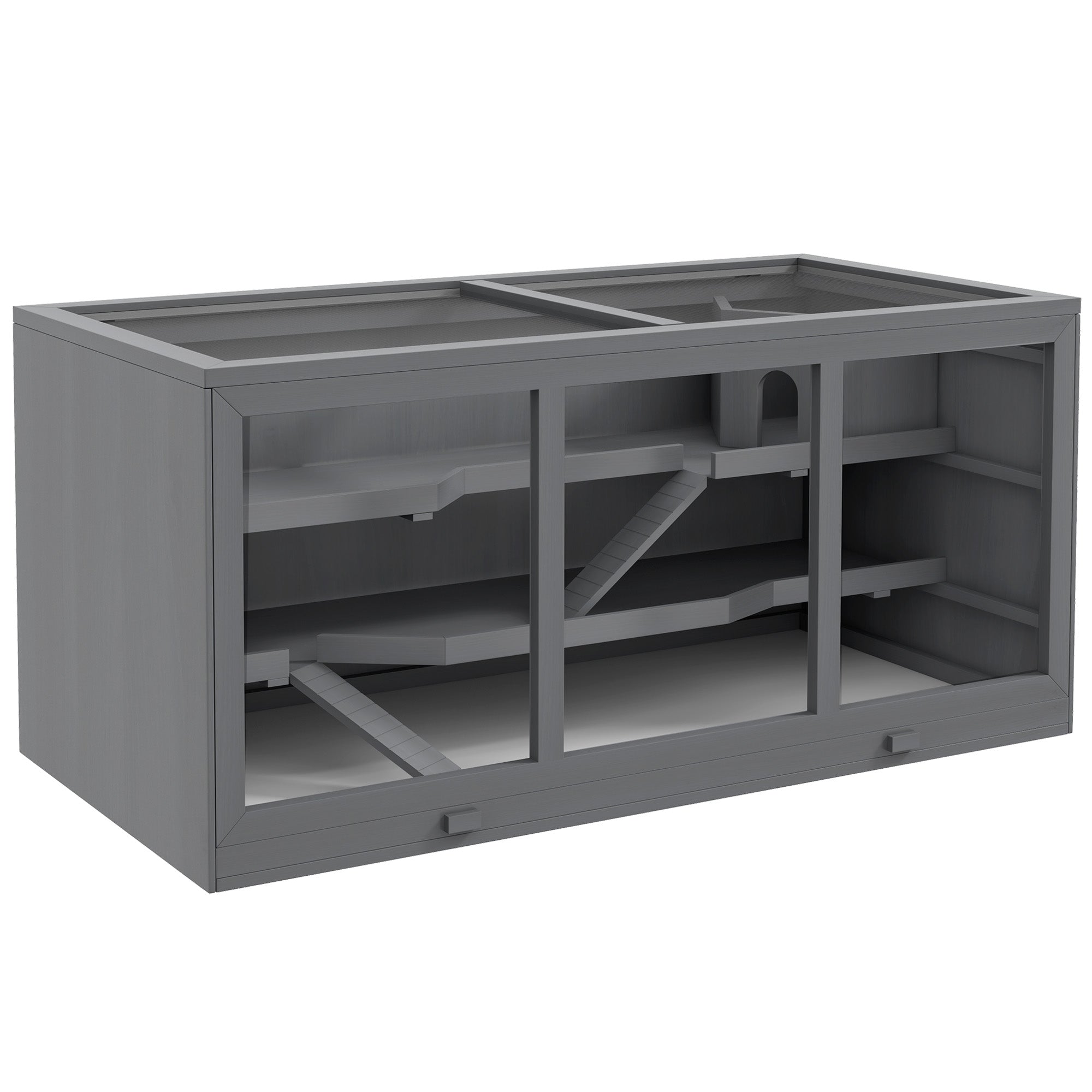 Wooden Hamster Cage 3 Levels Rodent Cage with Removable Tray Small Animal Cage with Folding Lid Stairs Wooden Cage Cage for Hamster Dwarf Hamster 115 x 57 x 55 cm Grey