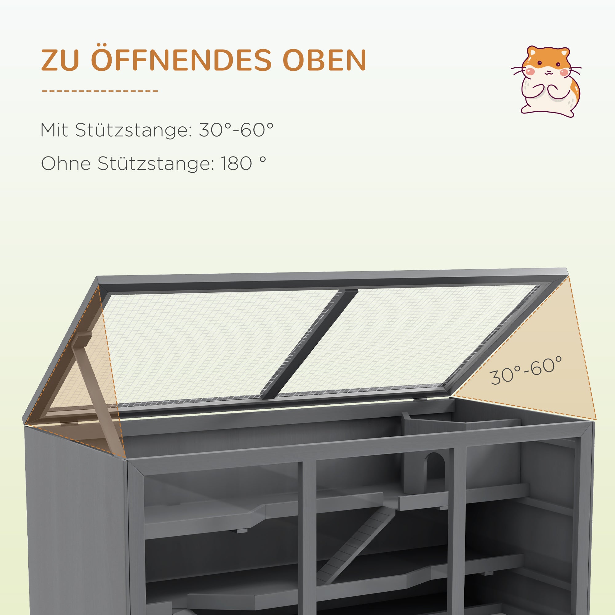 Wooden Hamster Cage 3 Levels Rodent Cage with Removable Tray Small Animal Cage with Folding Lid Stairs Wooden Cage Cage for Hamster Dwarf Hamster 115 x 57 x 55 cm Grey
