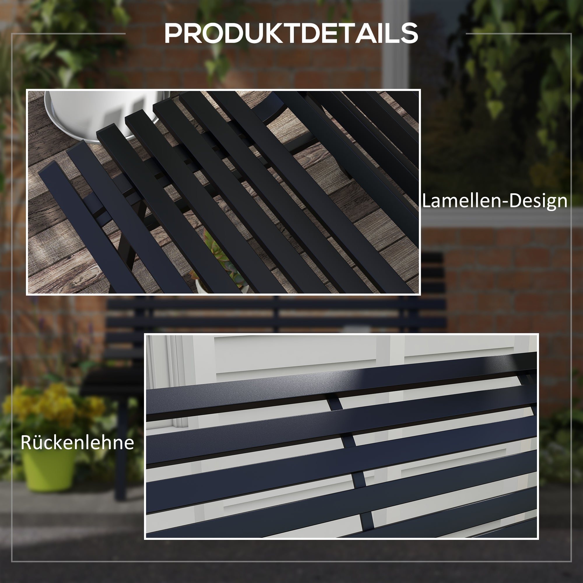 2-Seater Aluminum Garden Bench, Weatherproof Bench, UV-Resistant Garden Furniture with Louvre Design, Park Bench 240kg Load Capacity, Balcony Bench for Balcony Terrace, Garden, 123x67x79cm, Black