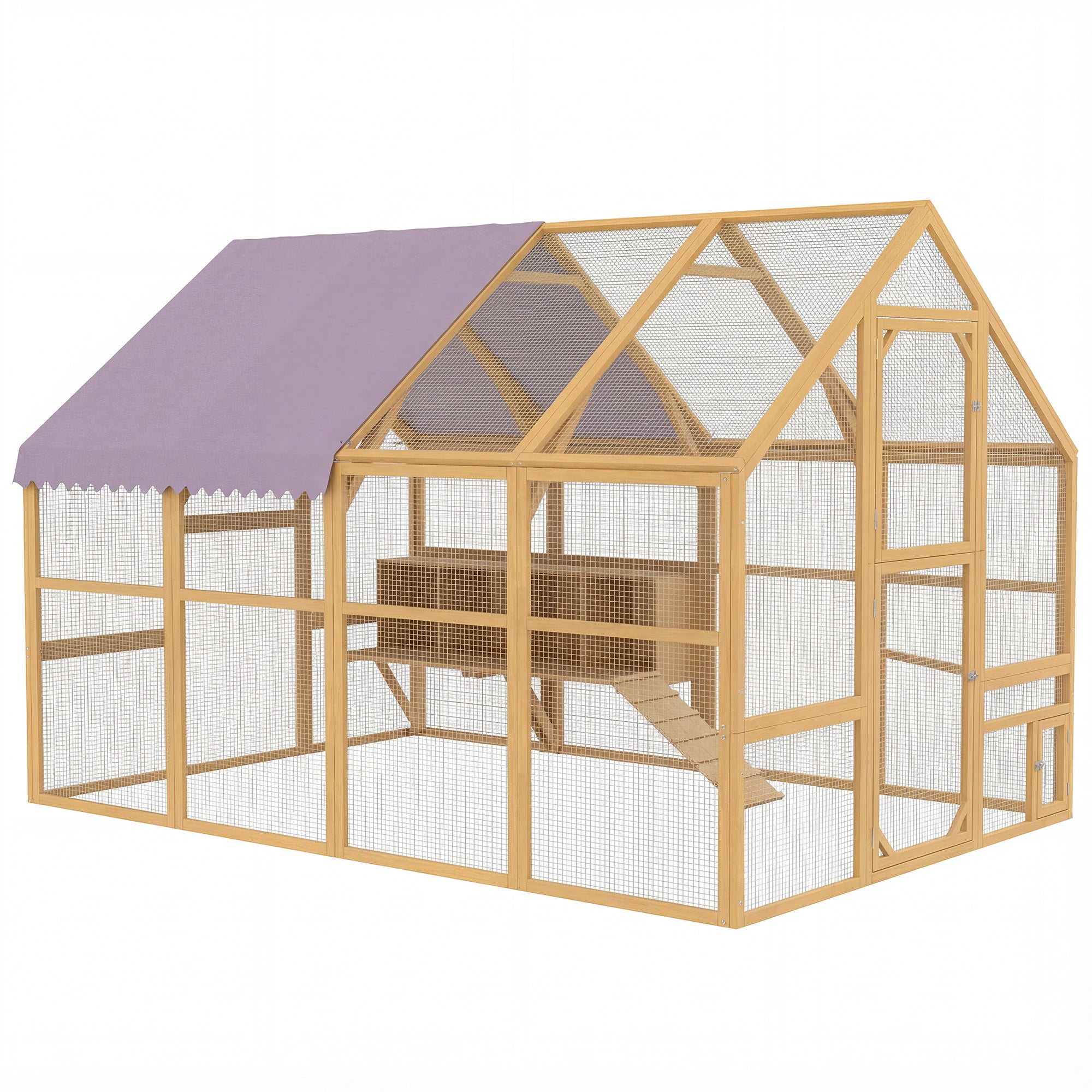 Wooden Chicken Run, approx. 56 sq ft (9'2" x 6'1" x 6'2") Outdoor Run with Covered Area, Lockable Door, Ramp, 4 Nesting Boxes — Yellow (Fits 8–12 Hens)