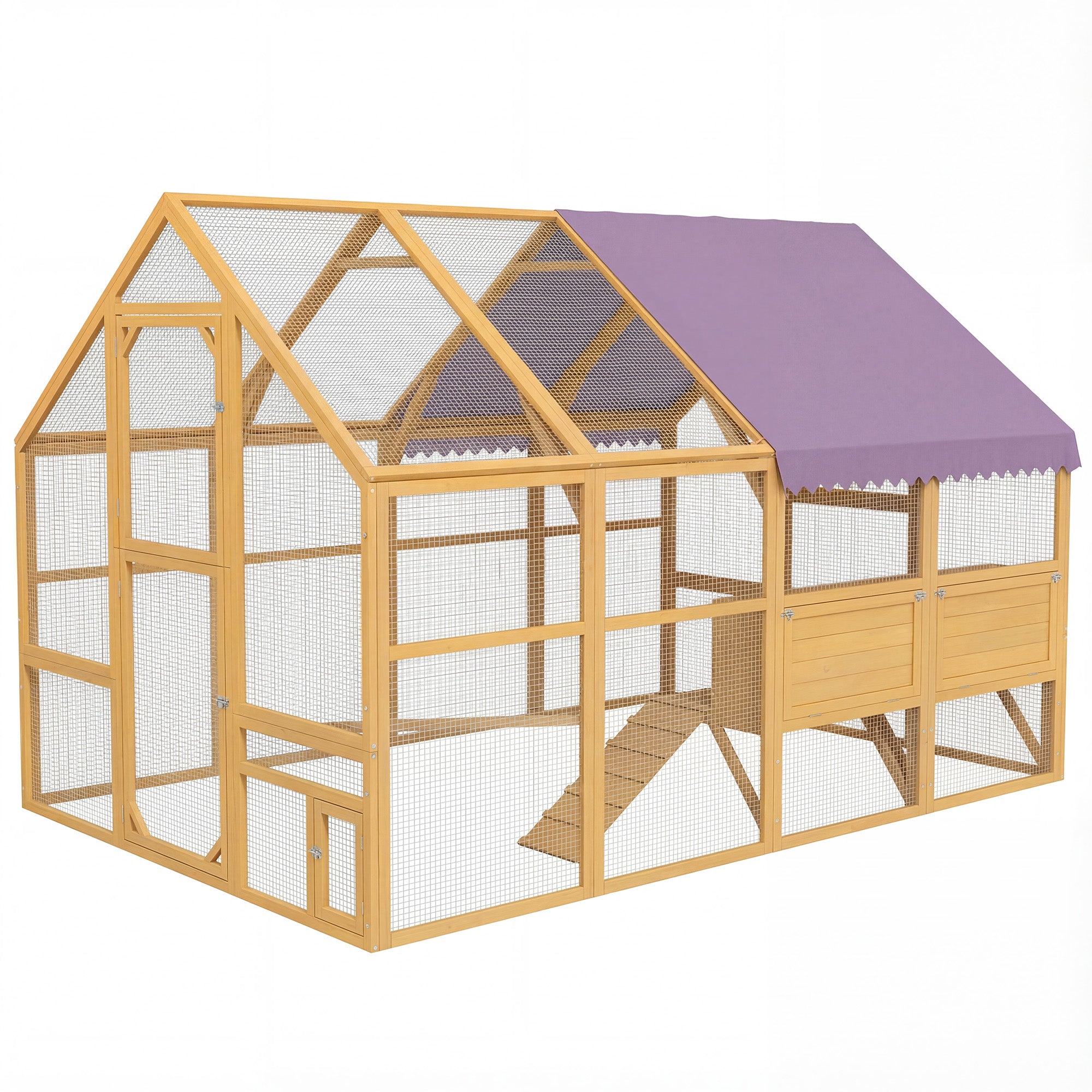 Wooden Chicken Run, approx. 56 sq ft (9'2" x 6'1" x 6'2") Outdoor Run with Covered Area, Lockable Door, Ramp, 4 Nesting Boxes — Yellow (Fits 8–12 Hens)