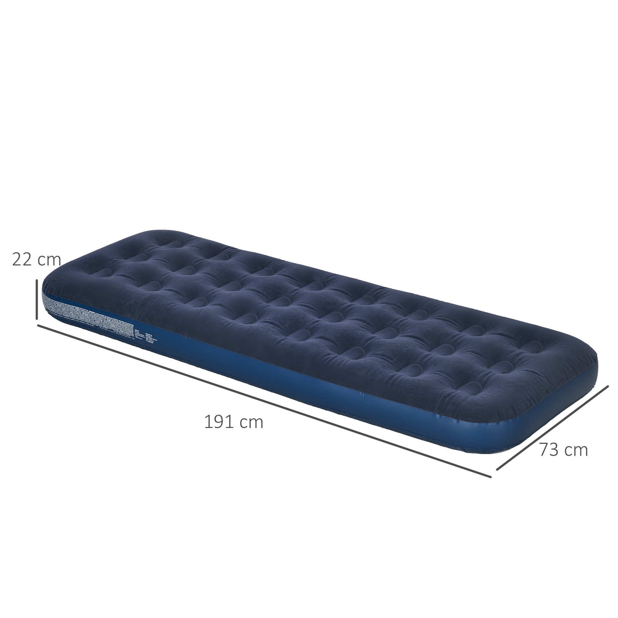 Portable Single Inflatable Air Bed with Integrated Hand Pump, Flocked Surface, for Camping, Travel - 191 x 73 x 22 cm, Blue