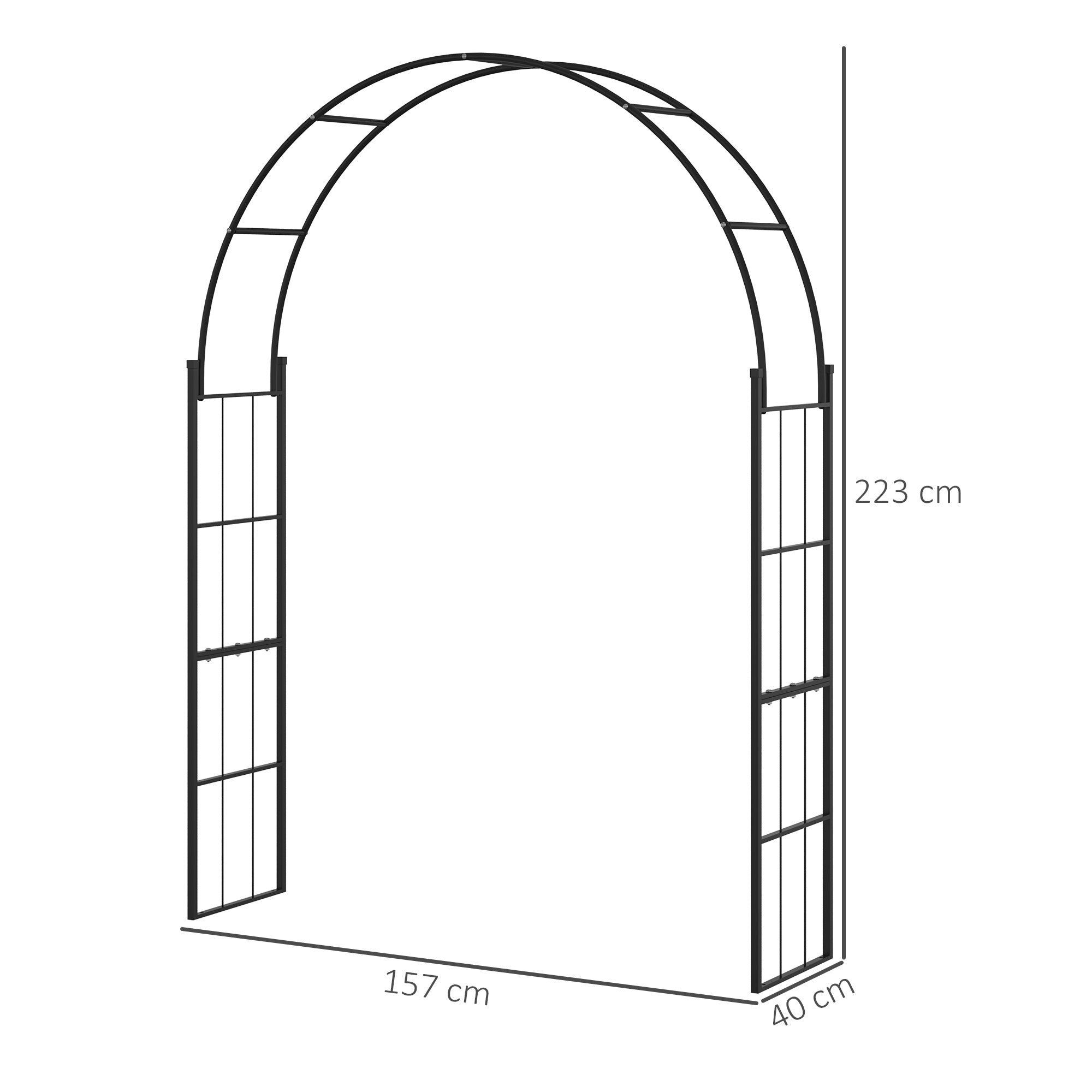 Garden Arch for Climbing Plants, Metal Garden Arch for Decorations and Events, 157x40x223cm, Black