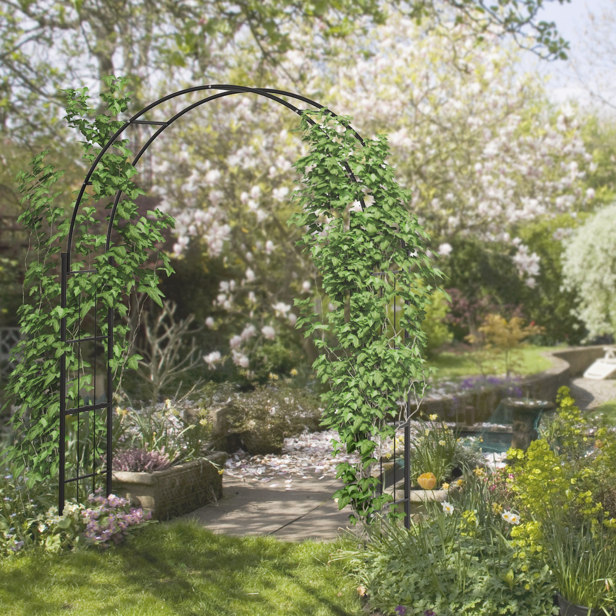 Garden Arch for Climbing Plants, Metal Garden Arch for Decorations and Events, 157x40x223cm, Black