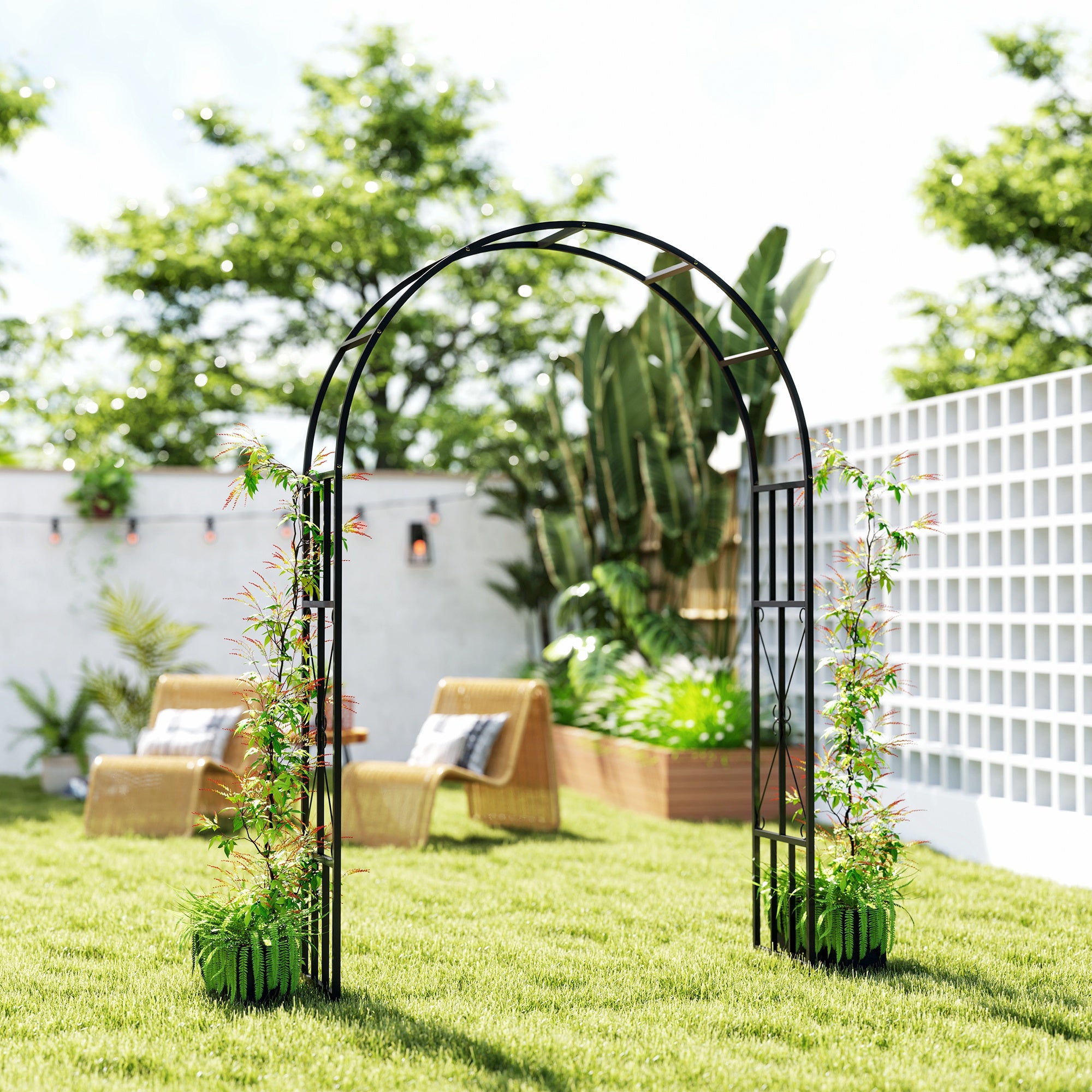 Steel Garden Arch, Rose Garden Arch for Climbing Plants, Roses, Wisteria, for Ceremony Decoration, 150 x 40 x 223 cm, black