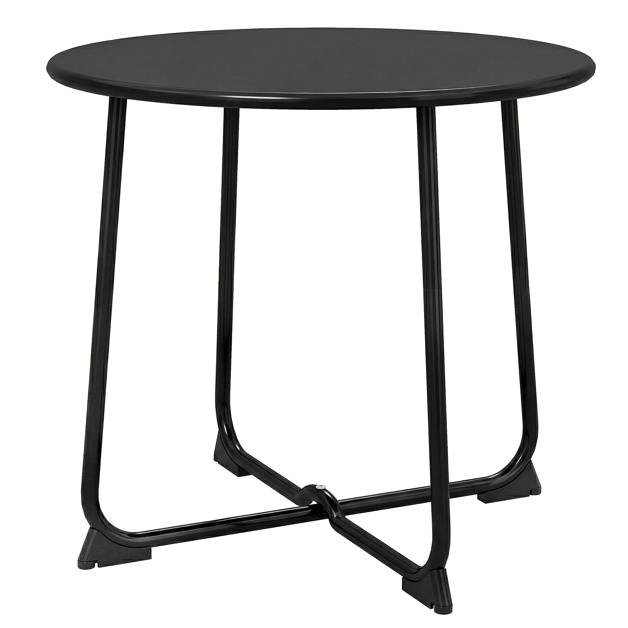 19.7 in Round Garden Side Table, Metal Outdoor Table with X-Base and Non-Slip Feet, Black