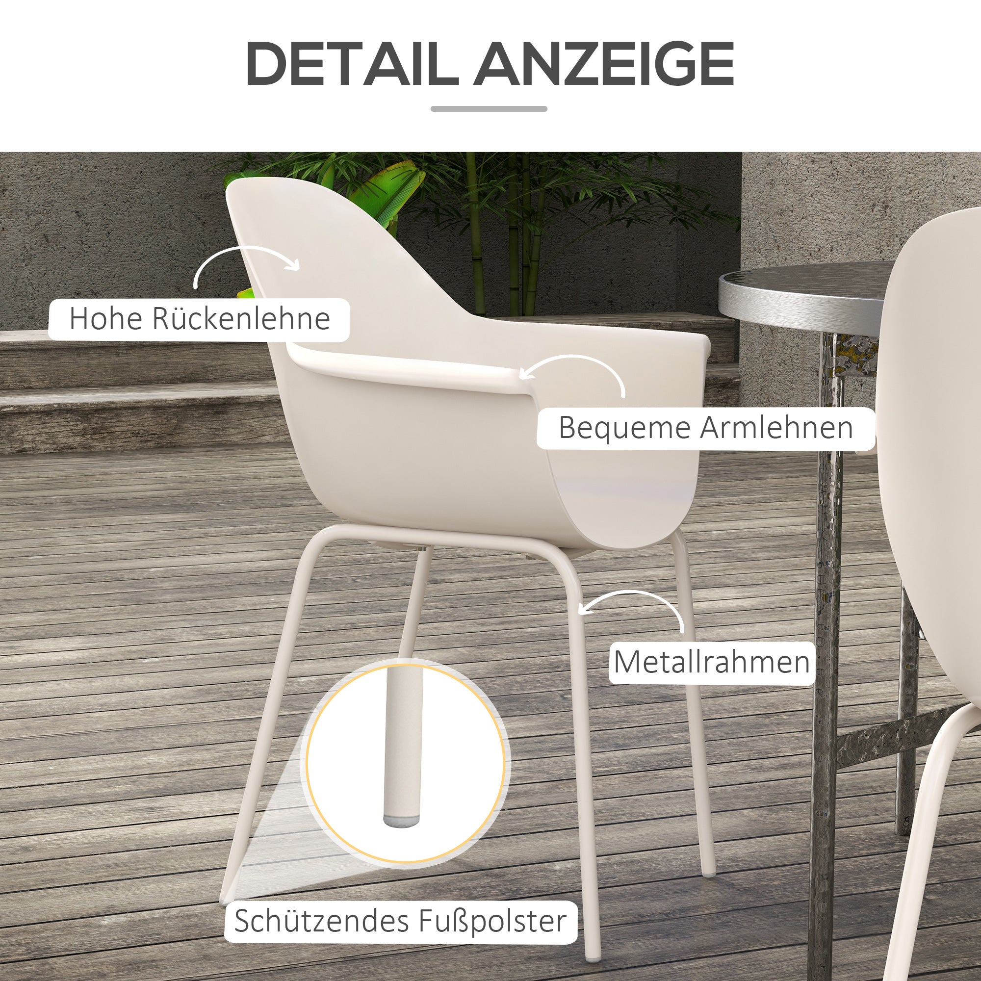 Garden Chair 4-Piece Set Weatherproof Plastic Garden Chairs with Armrests Backrest Terrace Chair Up to 120 kg Load Capacity Outdoor Furniture for backyard, garden, balcony Gray
