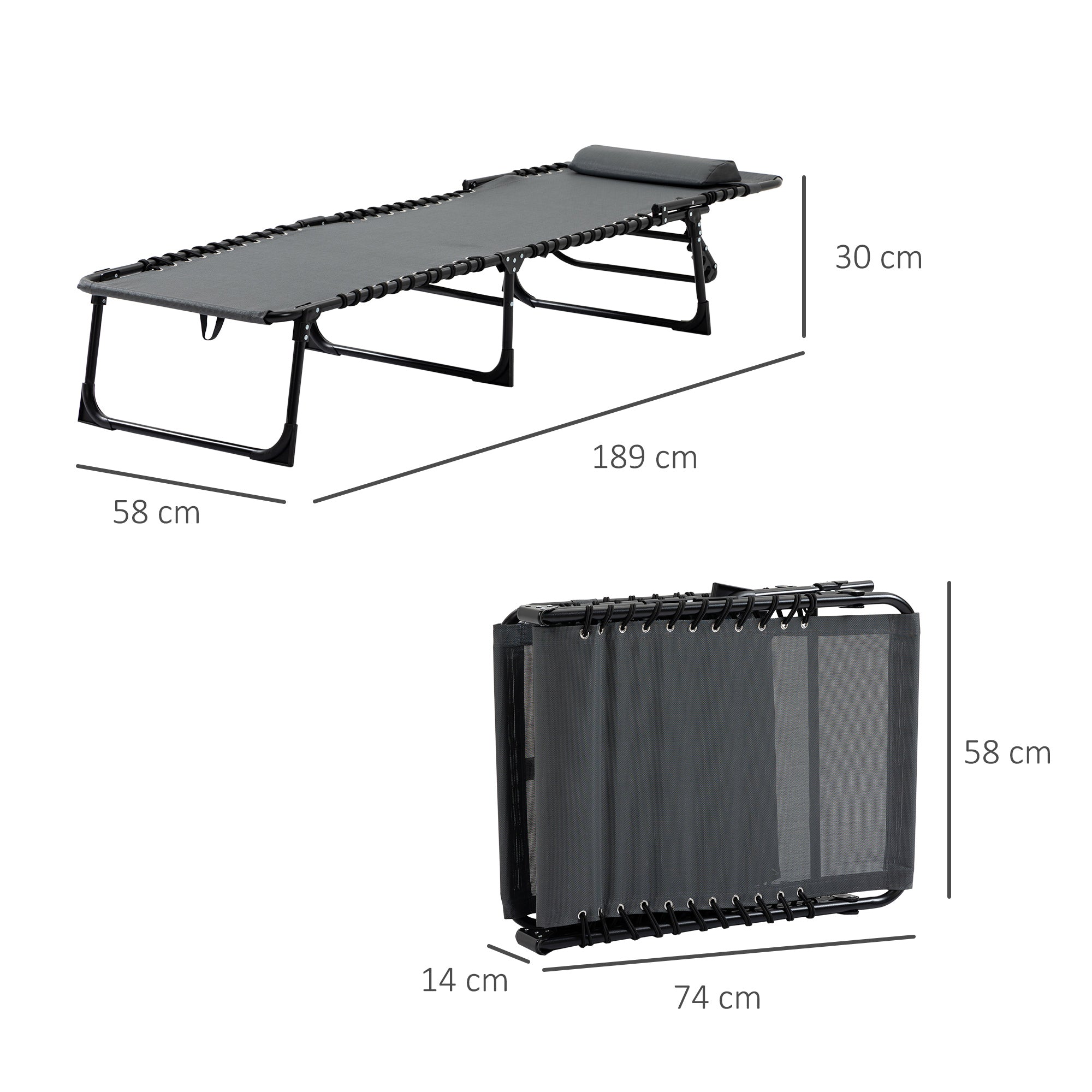 Folding Sun Lounger Garden Lounger with Headrest, Side Pocket, Recliner with 5-Position Adjustable Backrest, Weatherproof Camping Lounger up to 120 kg load capacity, for Garden Beach Pool, Gray