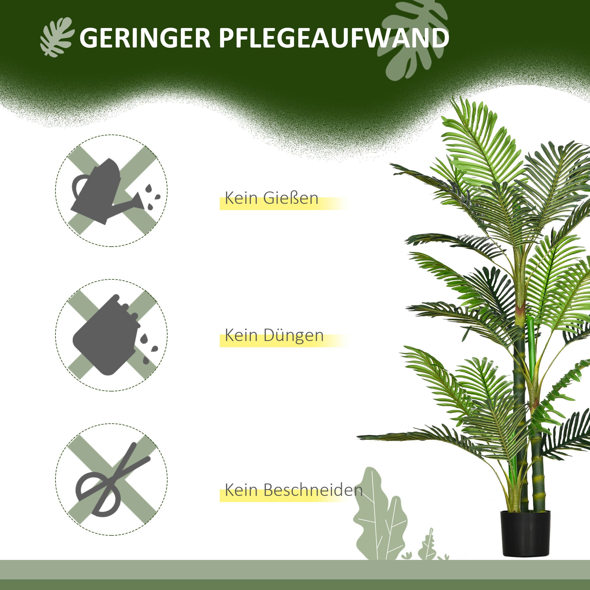 Artificial Plant, Artificial Palm Tree, Artificial Plant with Cement Filling, Fake Palm Tree in Pot, Indoor Plant for Home Decor, 150 cm, Green